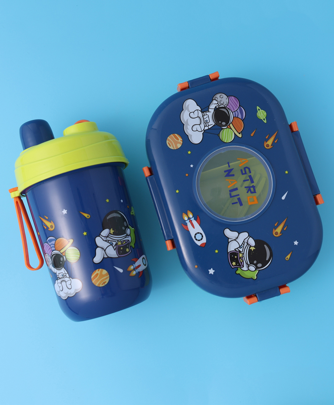Astronaut Theme Kids Lunch Box with Water Bottle - Dark Blue| BPA-Free, Leak-Resistant & Freezer Safe| 450ml Lunch Box with Spoon & 500ml Bottle| School Tiffin Combo for Boys & Girls-image-5