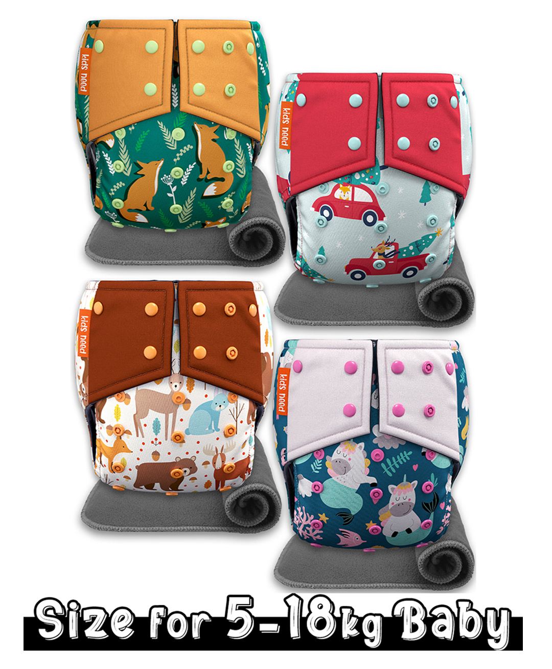 Kids need Side leakage Proof Cloth Diapers with Insert pads, reusable and washable Adjustable 5-18 Kg-image-48