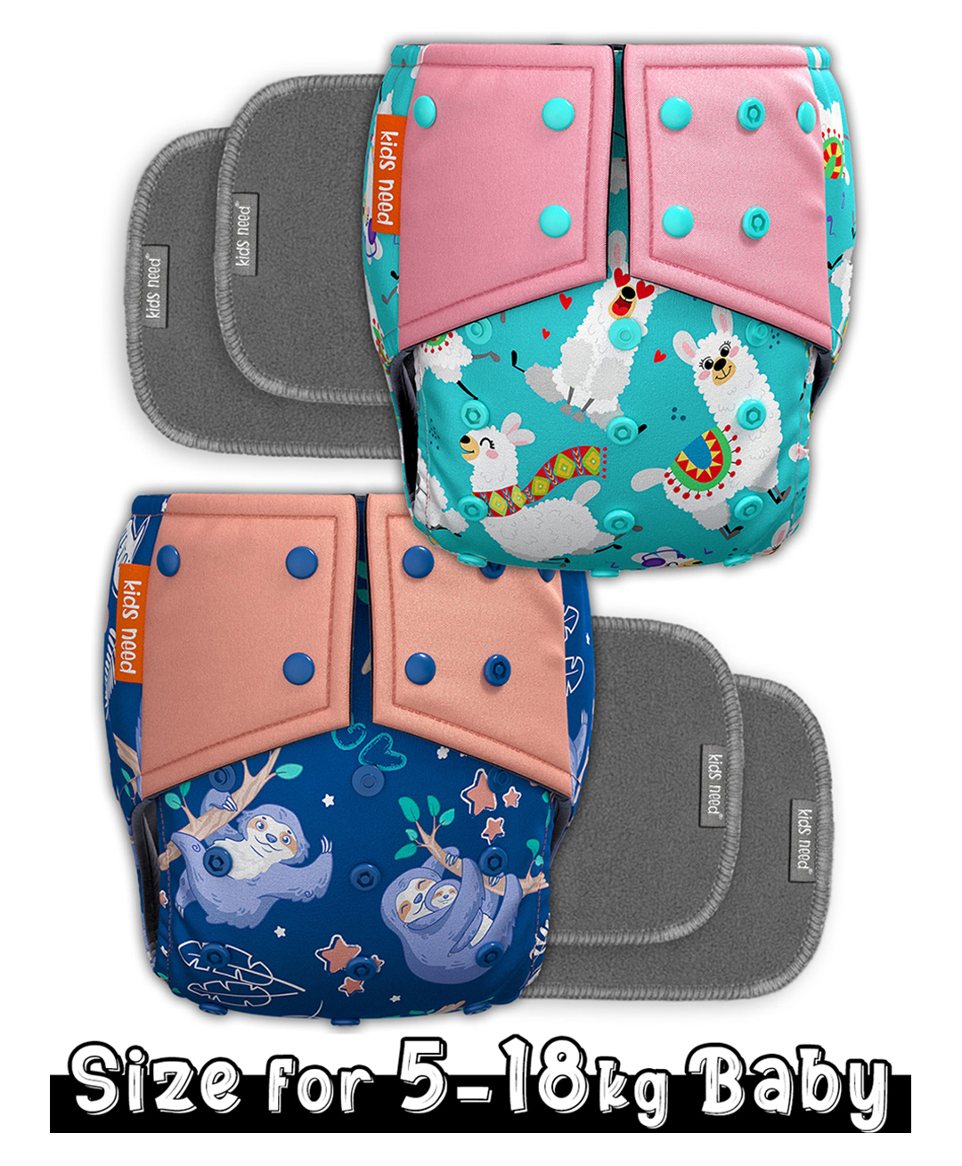 Kids need Side leakage Proof Cloth Diapers with Insert pads, reusable and washable Adjustable 5-18 kg-image-34