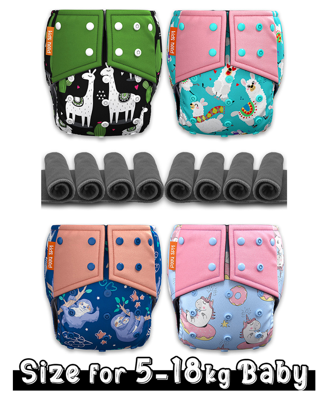 Kids need Side leakage Proof Cloth Diapers with Insert pads, reusable and washable Adjustable 5-18 Kg-image-36