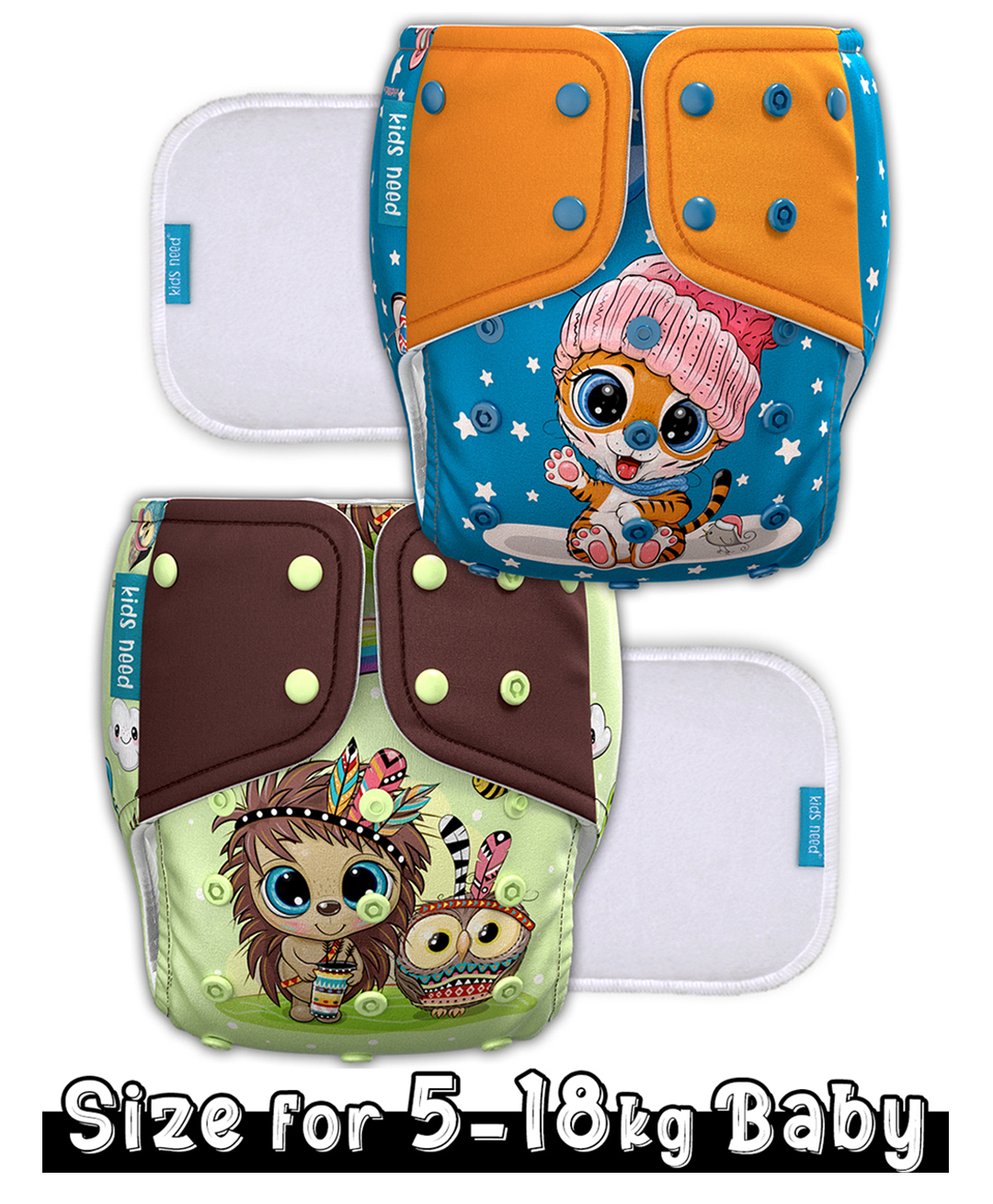 Kids need Side leakage Proof Cloth Diapers with Insert pads, reusable and washable Adjustable 5-18 Kg-image-43