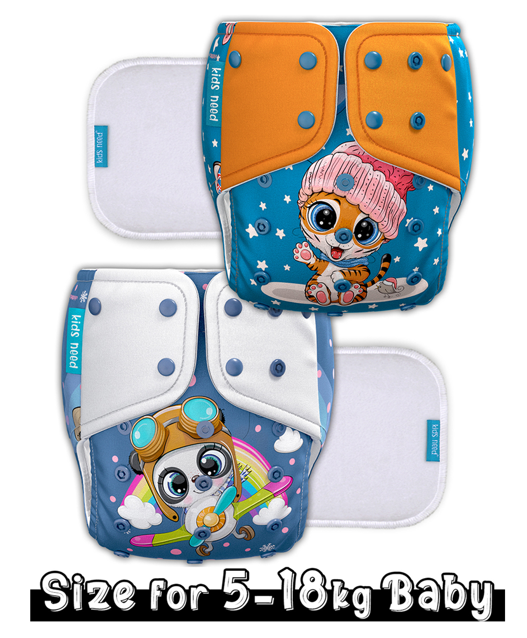Kids need Side leakage Proof Cloth Diapers with Insert pads, reusable and washable Adjustable 5-18 Kg-image-42