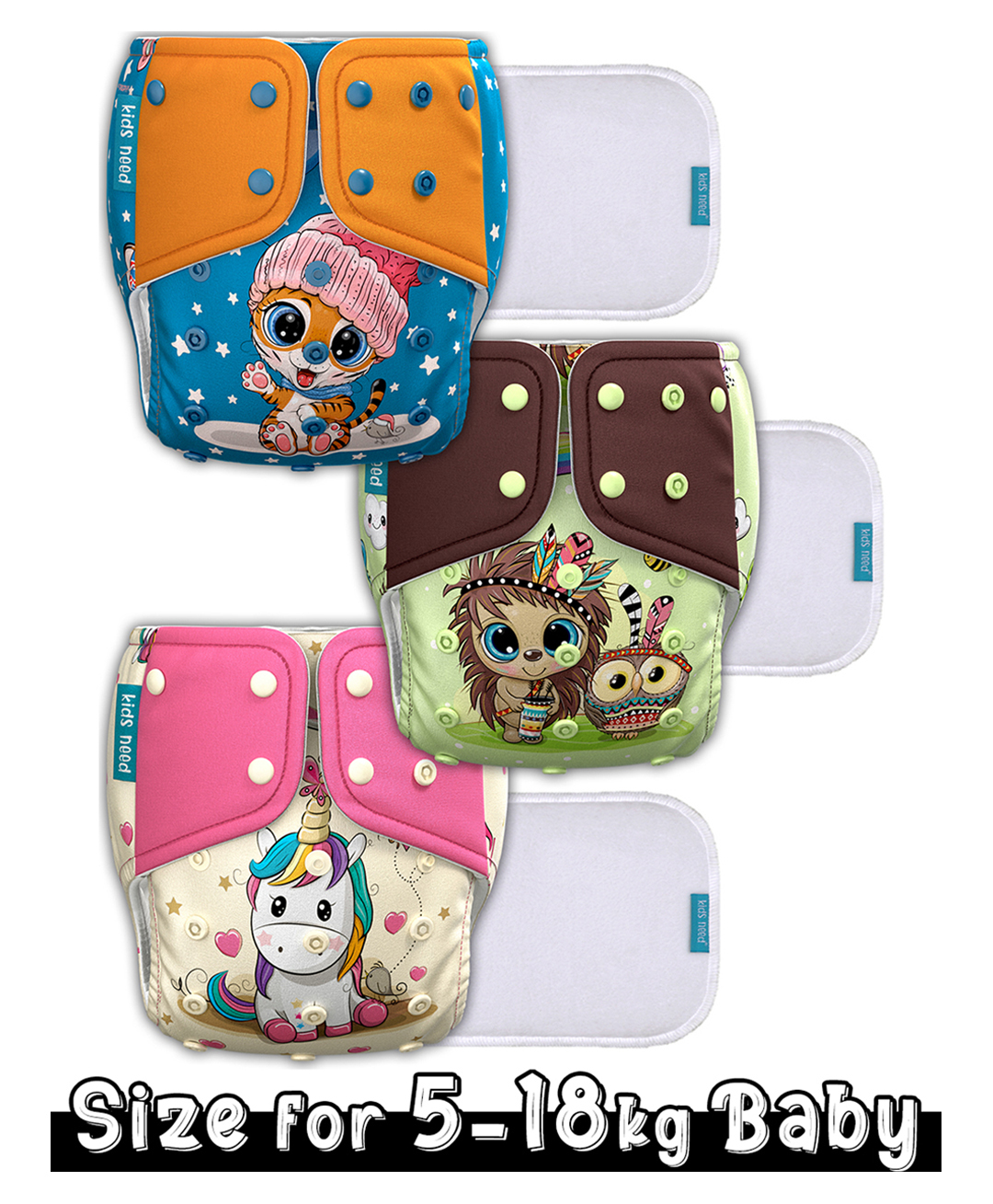 Kids need Side leakage Proof Cloth Diapers with Insert pads, reusable and washable Adjustable 5-18 kg-image-44