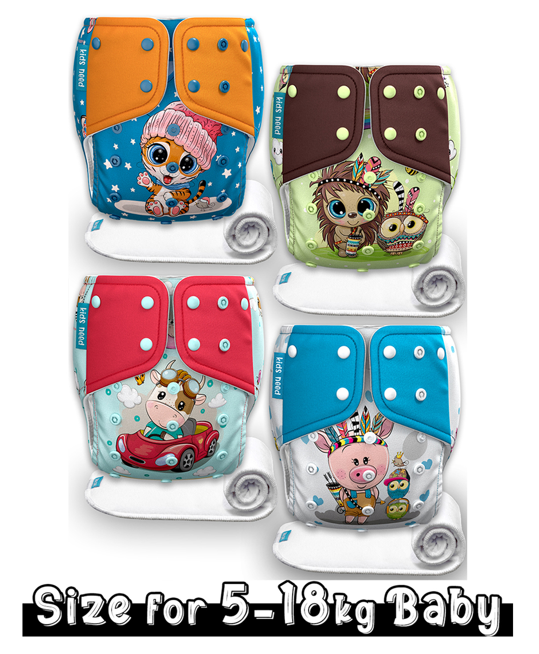 Kids need Side leakage Proof Cloth Diapers with Insert pads, reusable and washable Adjustable 5-18 kg-image-45