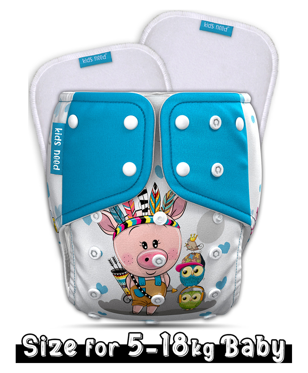 Kids need Side leakage Proof Cloth Diapers with Insert pads, reusable and washable Adjustable 5-18 Kg-image-34