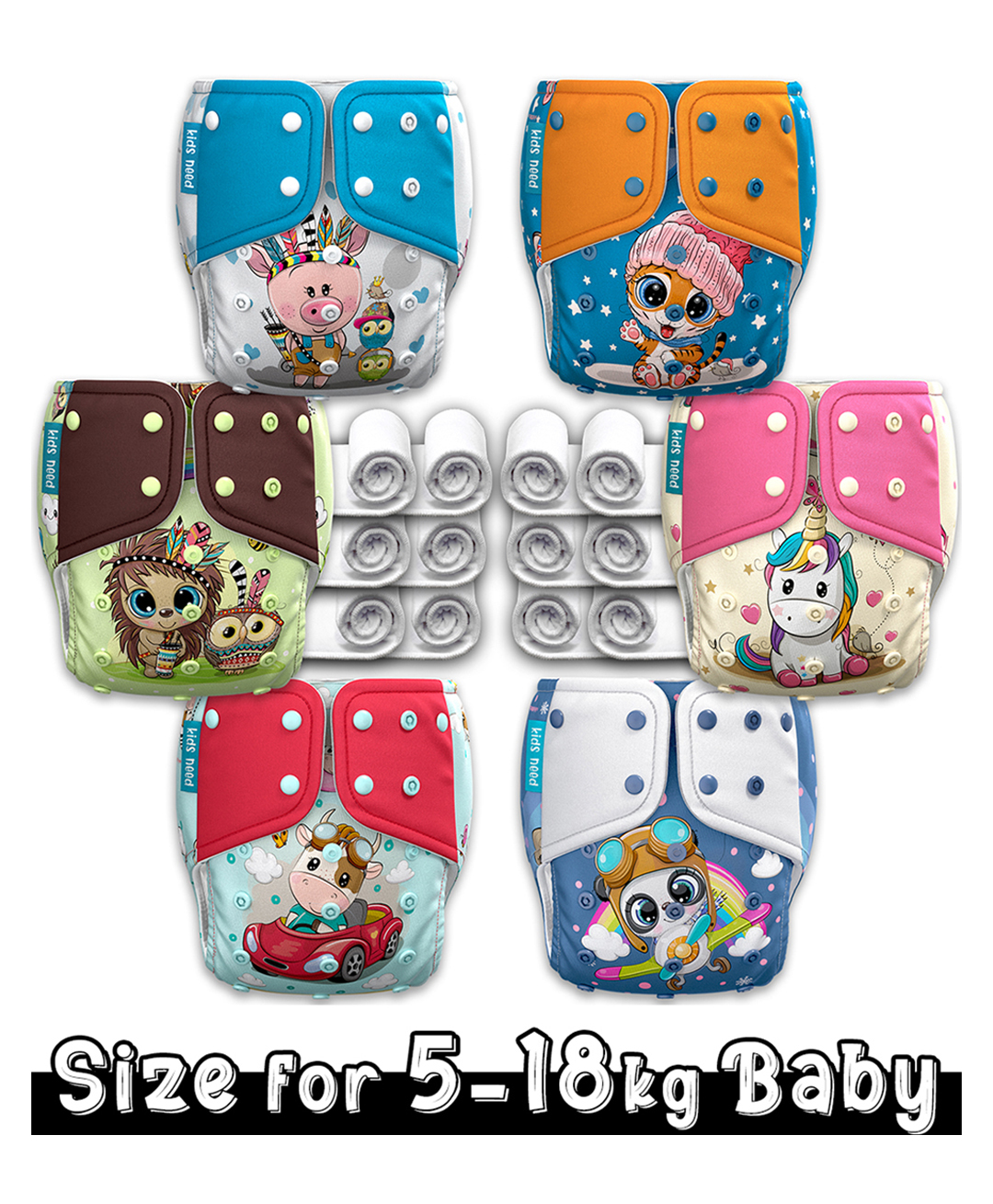 Kids need Side leakage Proof Cloth Diapers with Insert pads, reusable and washable Adjustable 5-18 kg-image-33