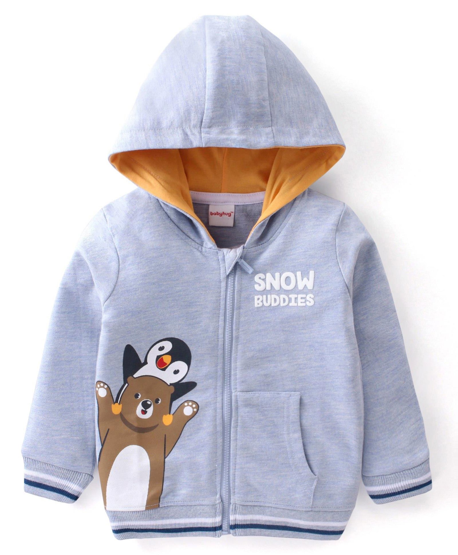 Babyhug Cotton Knit Full Sleeves Hooded Sweatjacket With Hood & Teddy Graphics - Blue-image-1
