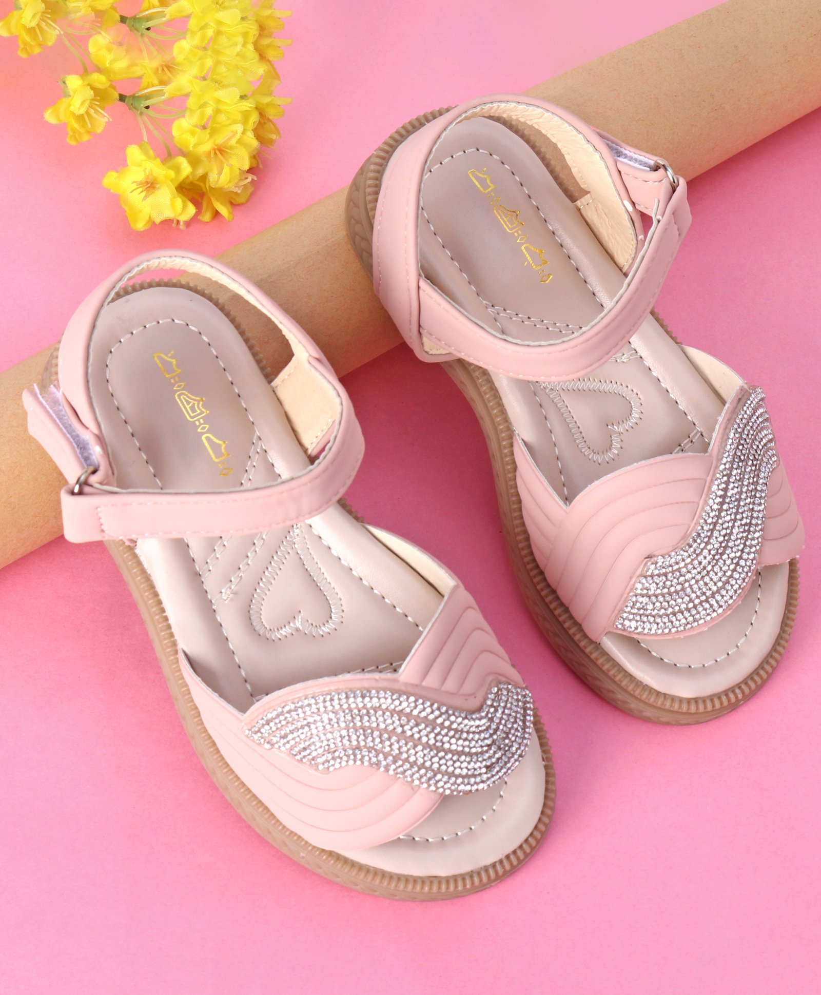 Oh! Pair Party Sandals with Velcro Closure & Rhinestone  Detailing - Pink-picture-26