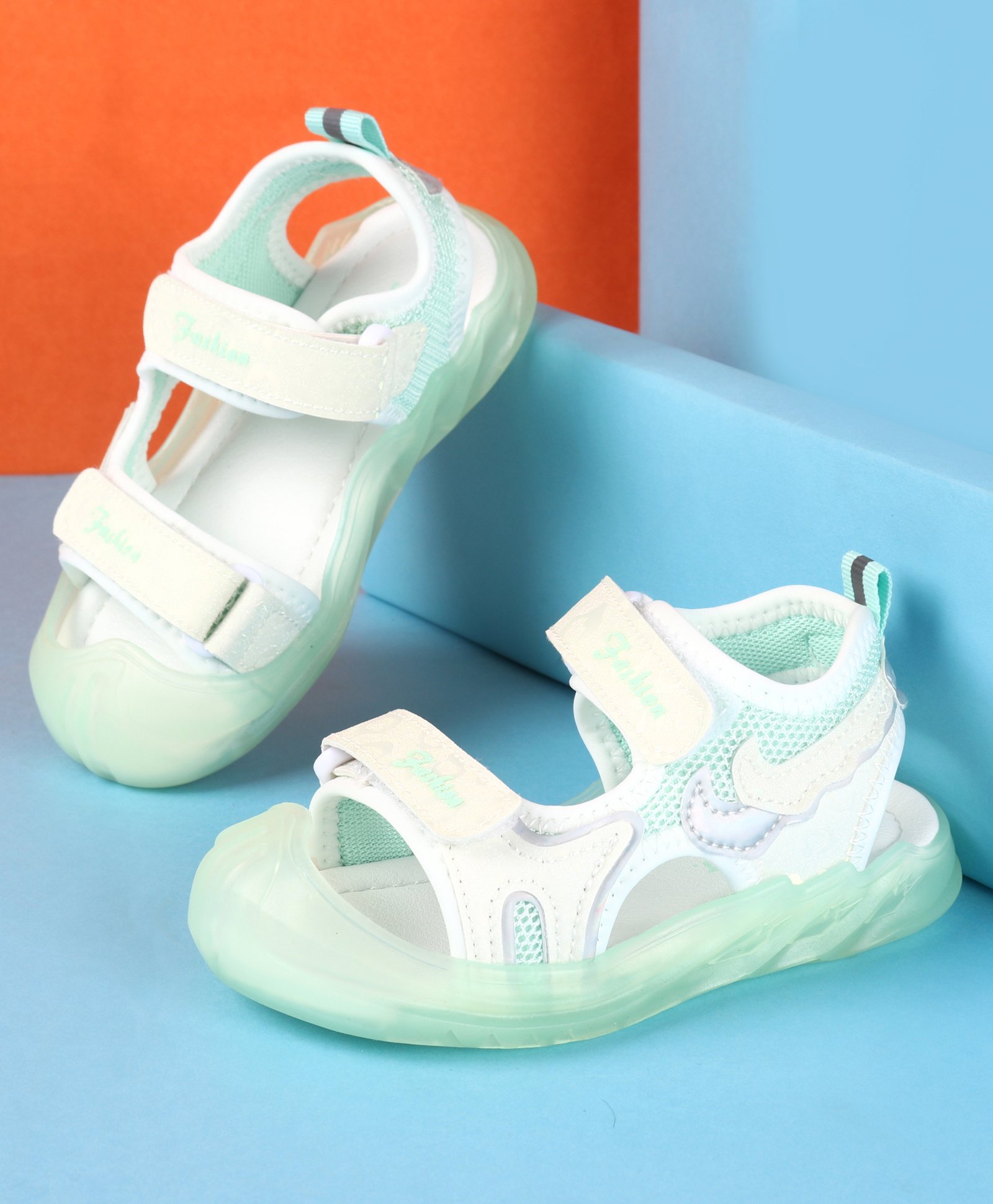 Oh! Pair Slip On Sandals with Velcro Closure - Green-image-12