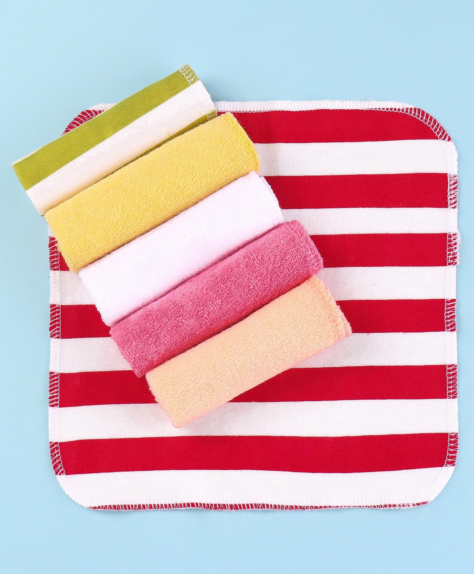 Babyhug Terry Knit Stripped Hand and Face Towel Pack of 6 L 20 x B 20 cm- Multicolor-image-11