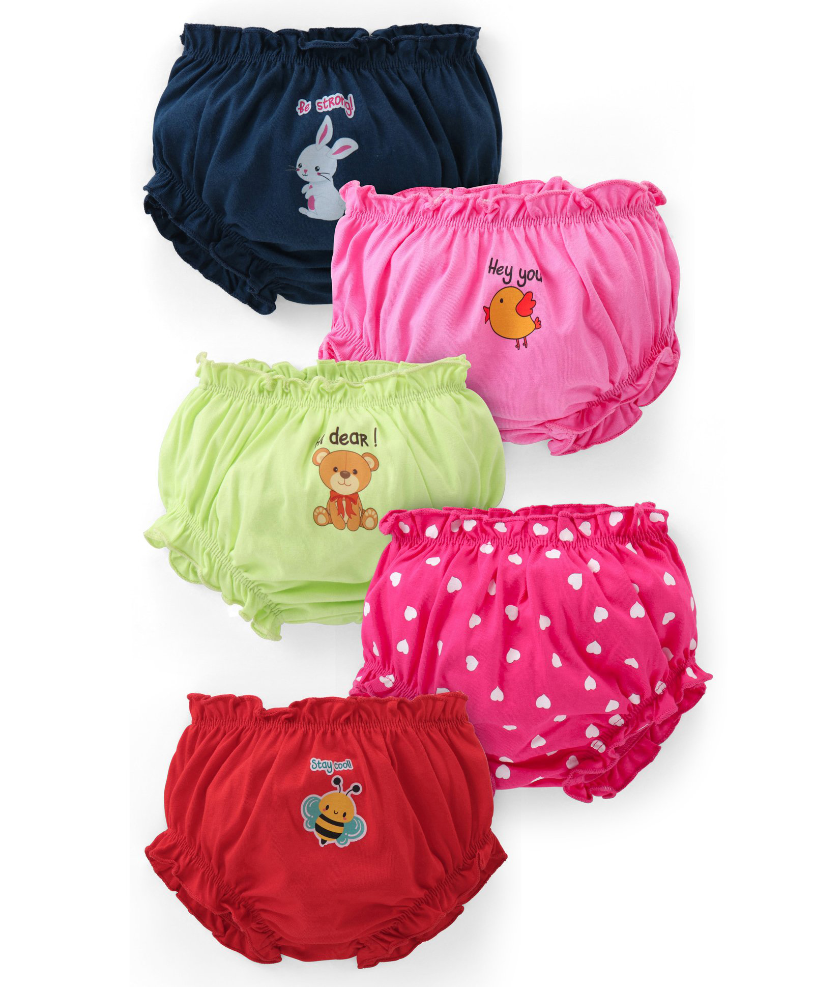 Doodle Poodle 100% Cotton Knit Heart & Animal Print Bloomers Pack Of 5 - Multicolour