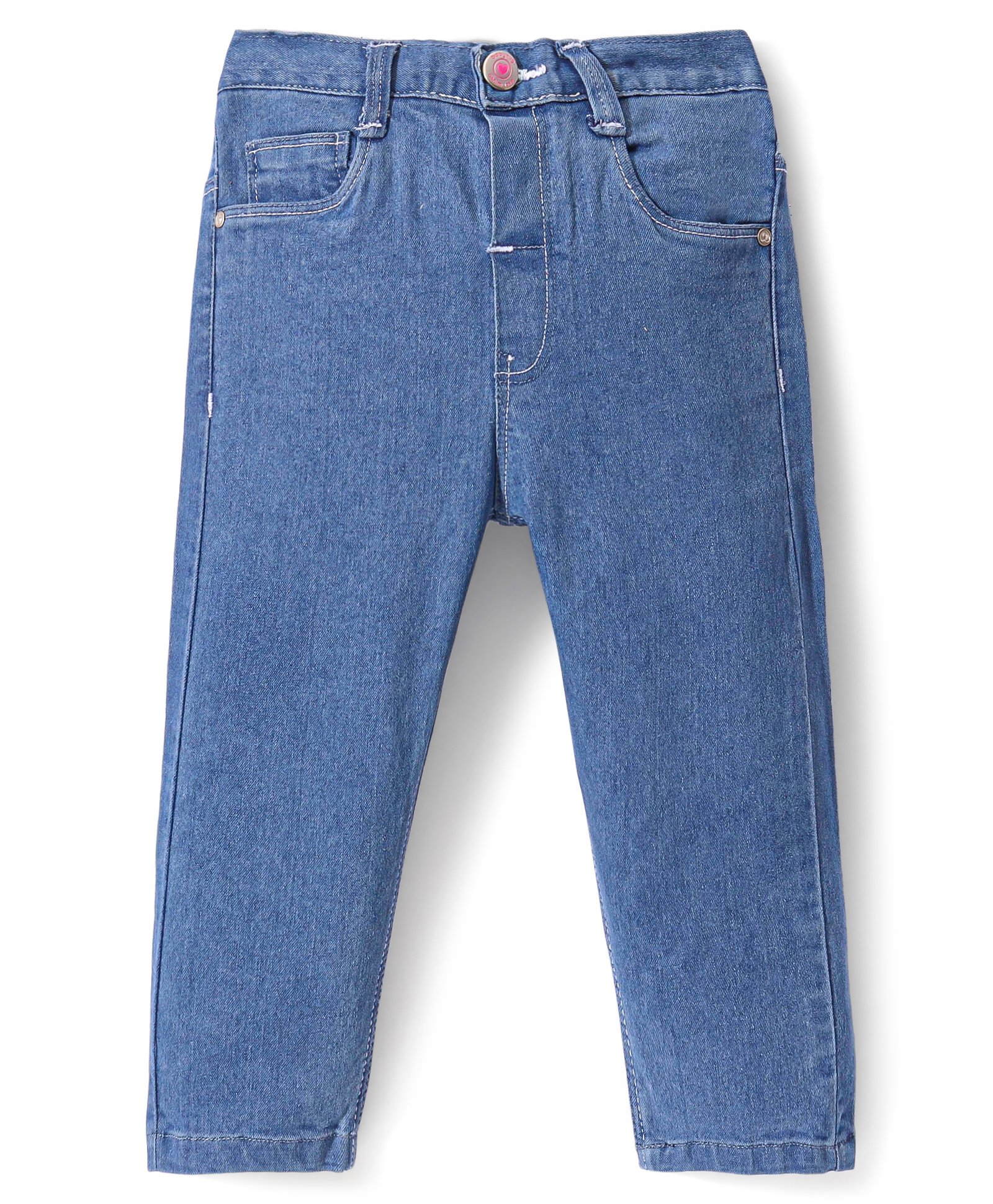 Babyhug Full Length Denim Washed Jeans with Stretch - Medium Blue-picture-23