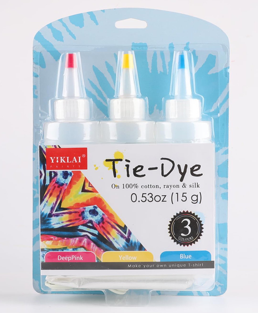 Happy Hues Tie Dye Kit Fabric Dye 3 Bottles-15g each with Rubber Bands- Gloves Self-Sealing Bag- Apron- Art & Craft Kit for Kids-image-2
