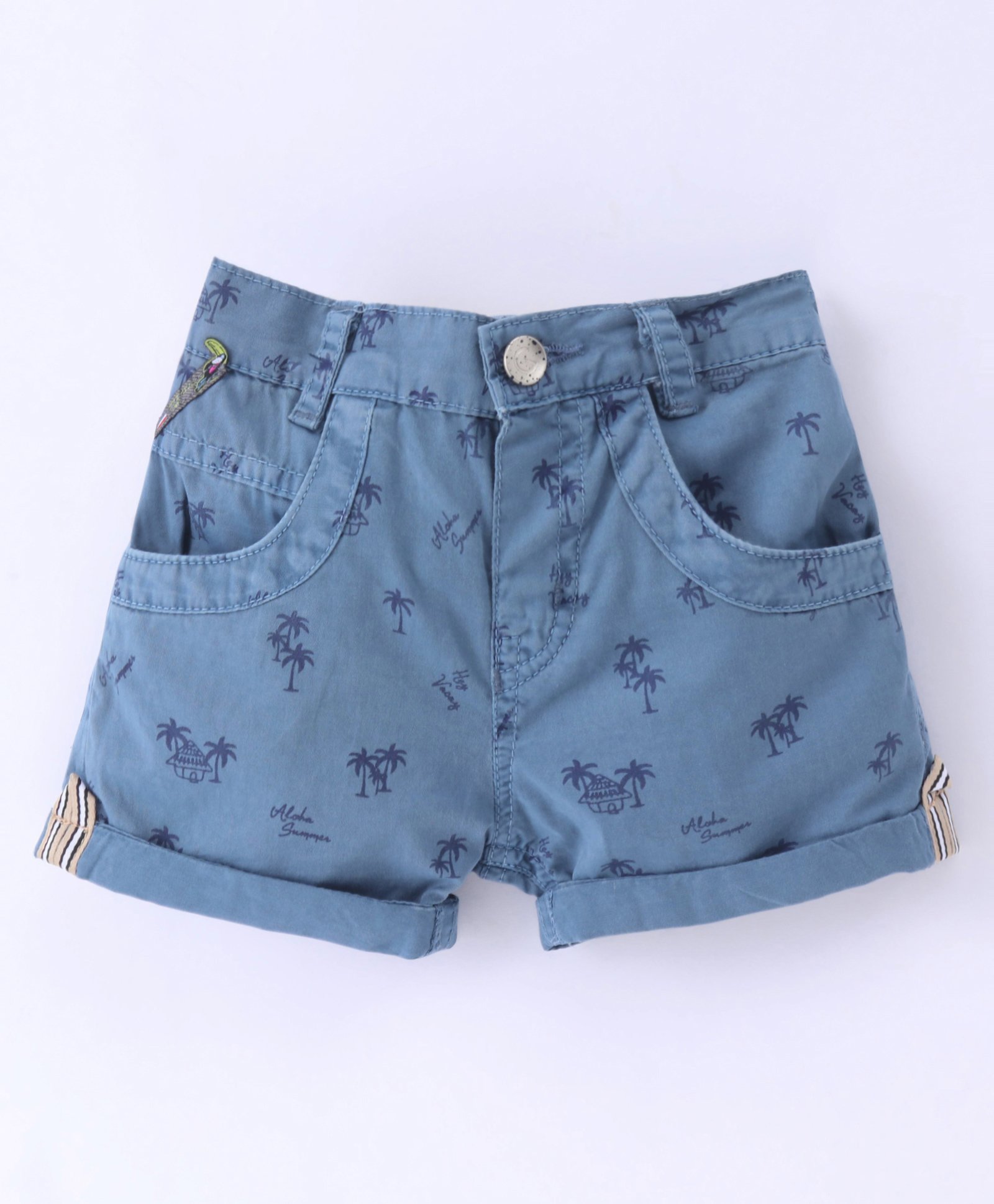 Little Kangaroos Cotton Woven  Shorts With Tree Print - Blue-picture-25