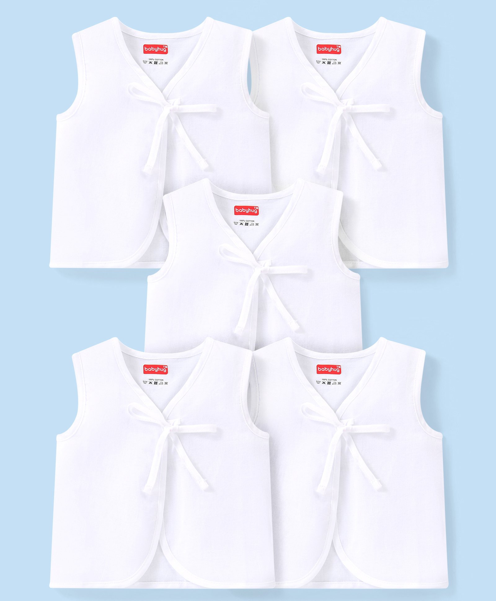 Babyhug 100% Cotton Knit Sleeveless Jhablas  Solid Colour Pack of 5 - White-picture-36