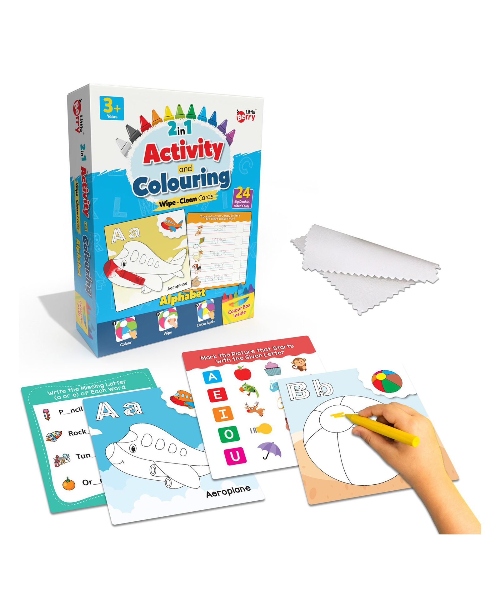 Little Berry 2-in-1 Activity & Colouring Wipe Clean Flash Cards for Kids: Alphabets - 24 Cards With Crayons (Multicolour)-image-49