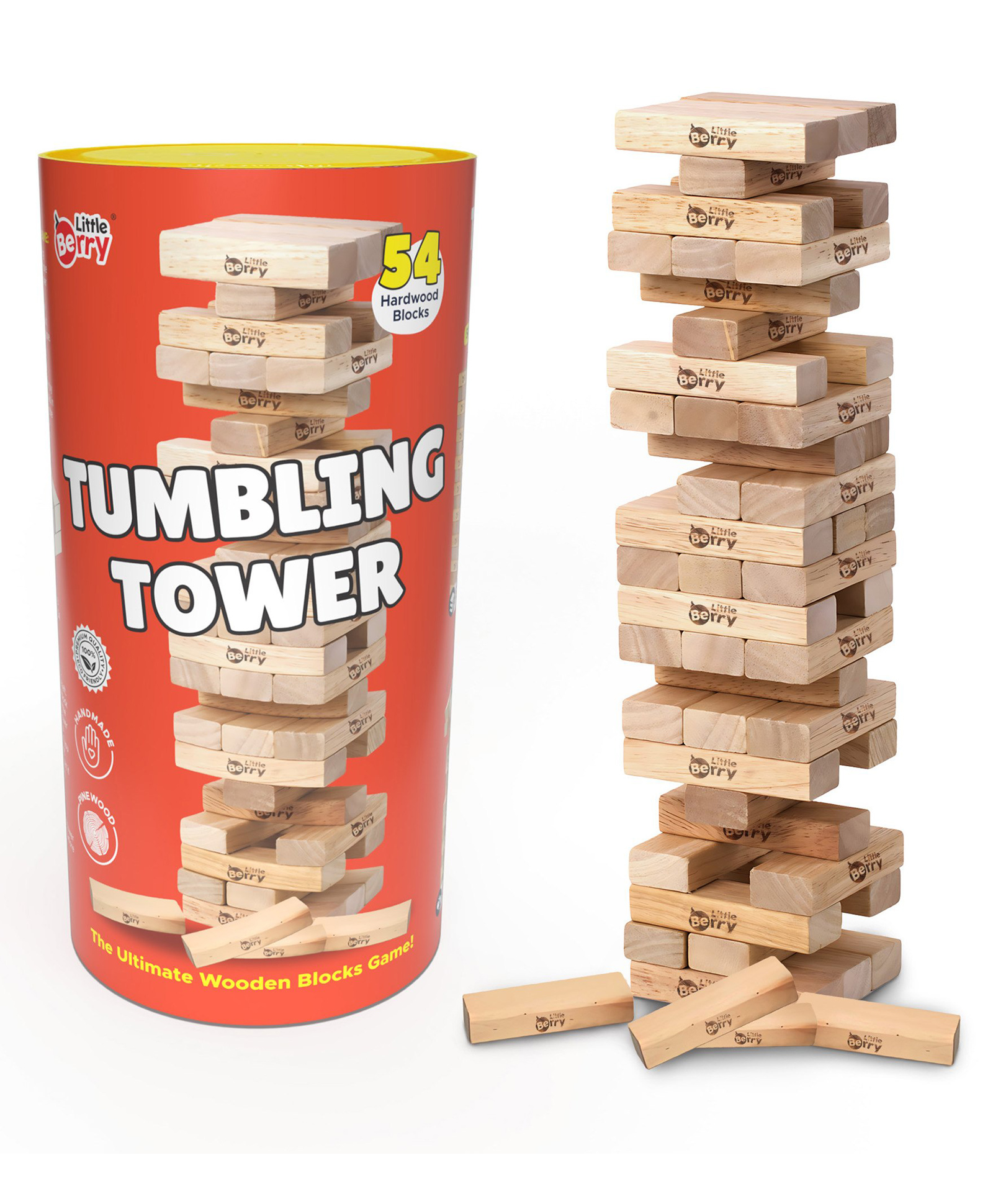 Little Berry Wooden Stacking & Tumbling Tower Wooden Blocks Balancing Game - 54 Hardwood Blocks (Canister Set)-picture-13