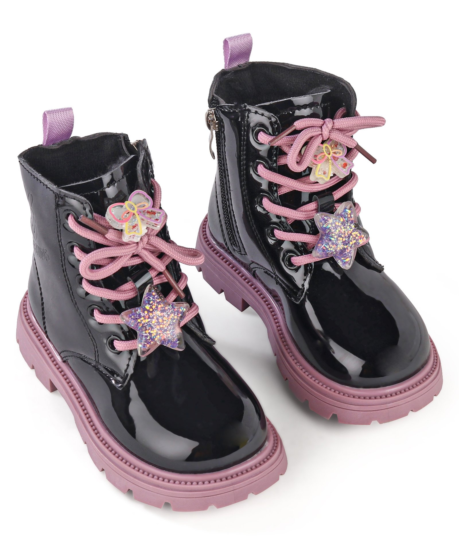 Oh! Pair Slip On Winter Boots with Lace Up Closure - Black & Purple