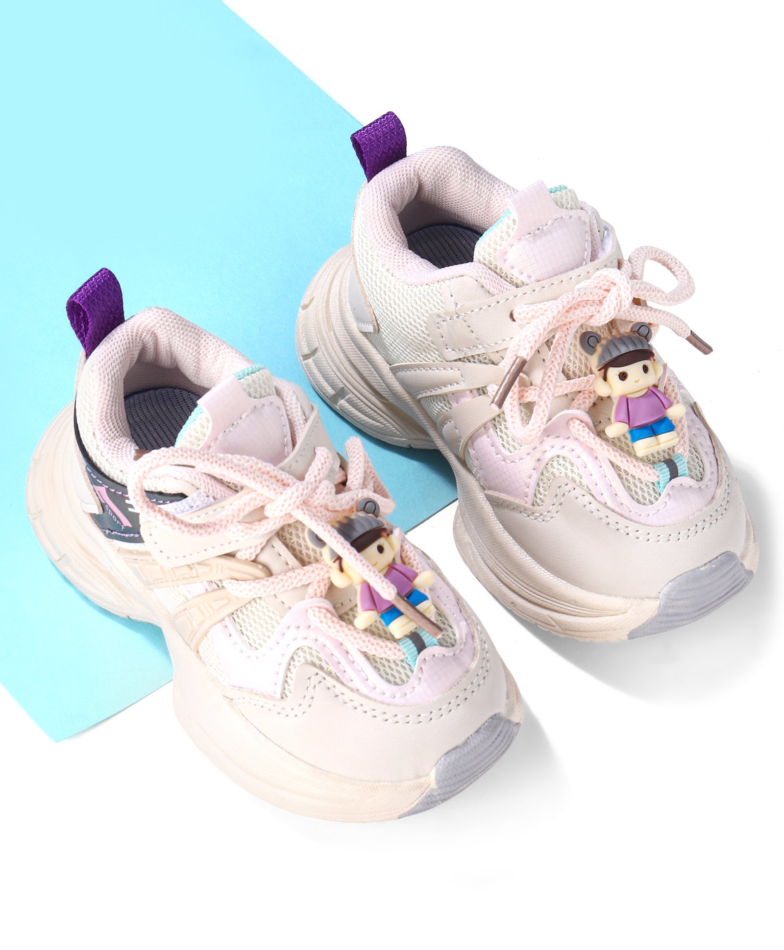 Oh! Pair Lace Ups Sneakers With Doll Applique- Pink-image-37