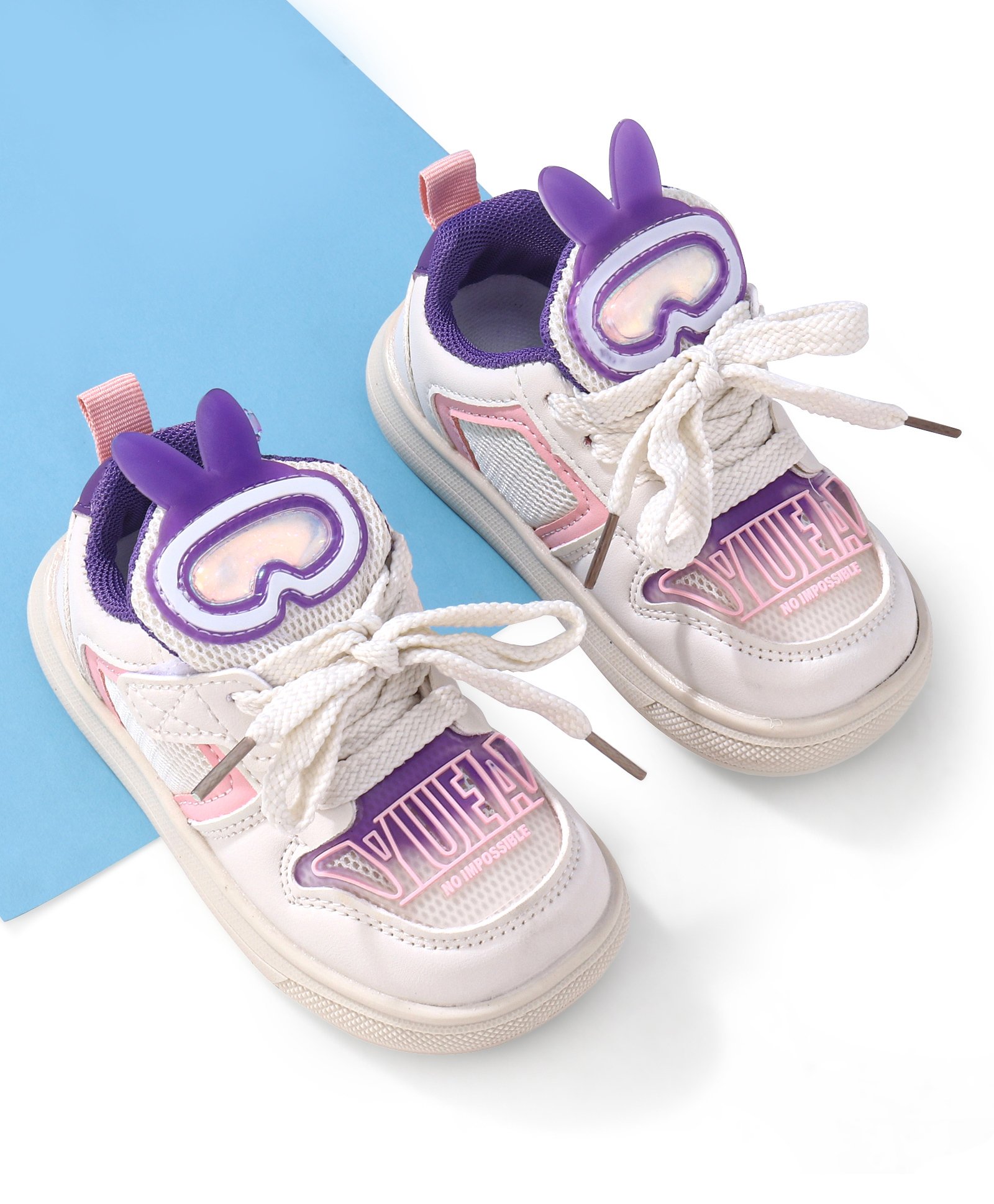 Oh! Pair Slip On Casual Shoes with Bunny Applique & Lace Up Closure - Pink & Purple-picture-18