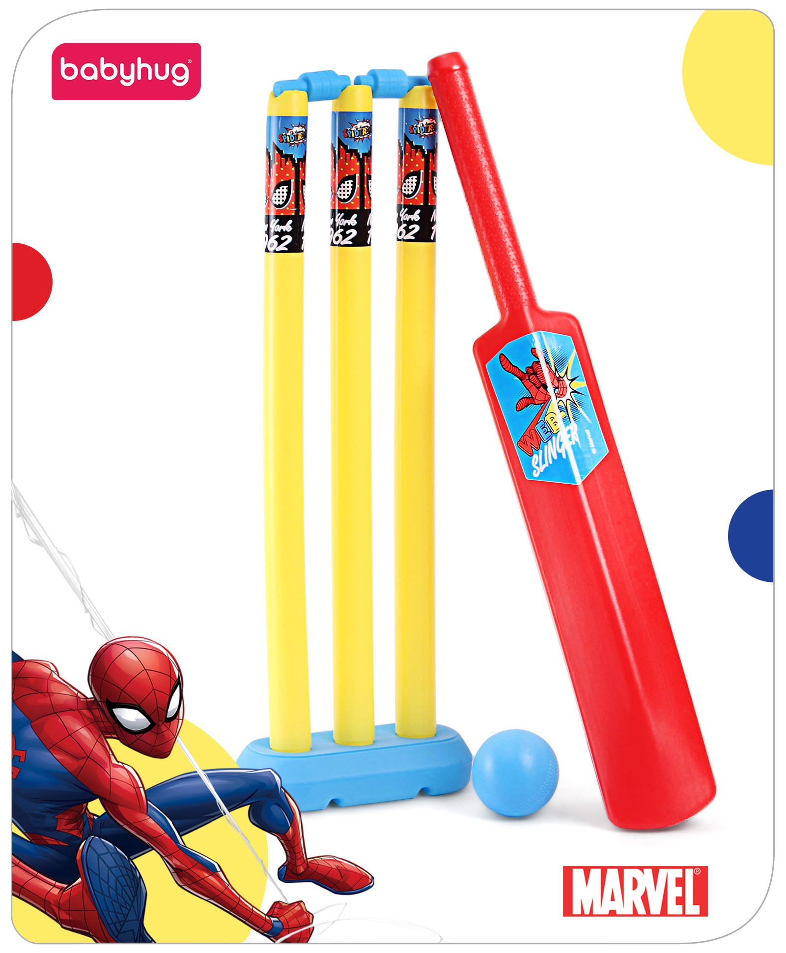 Babyhug Disney Spiderman Theme Junior Cricket Set - Red & Yellow