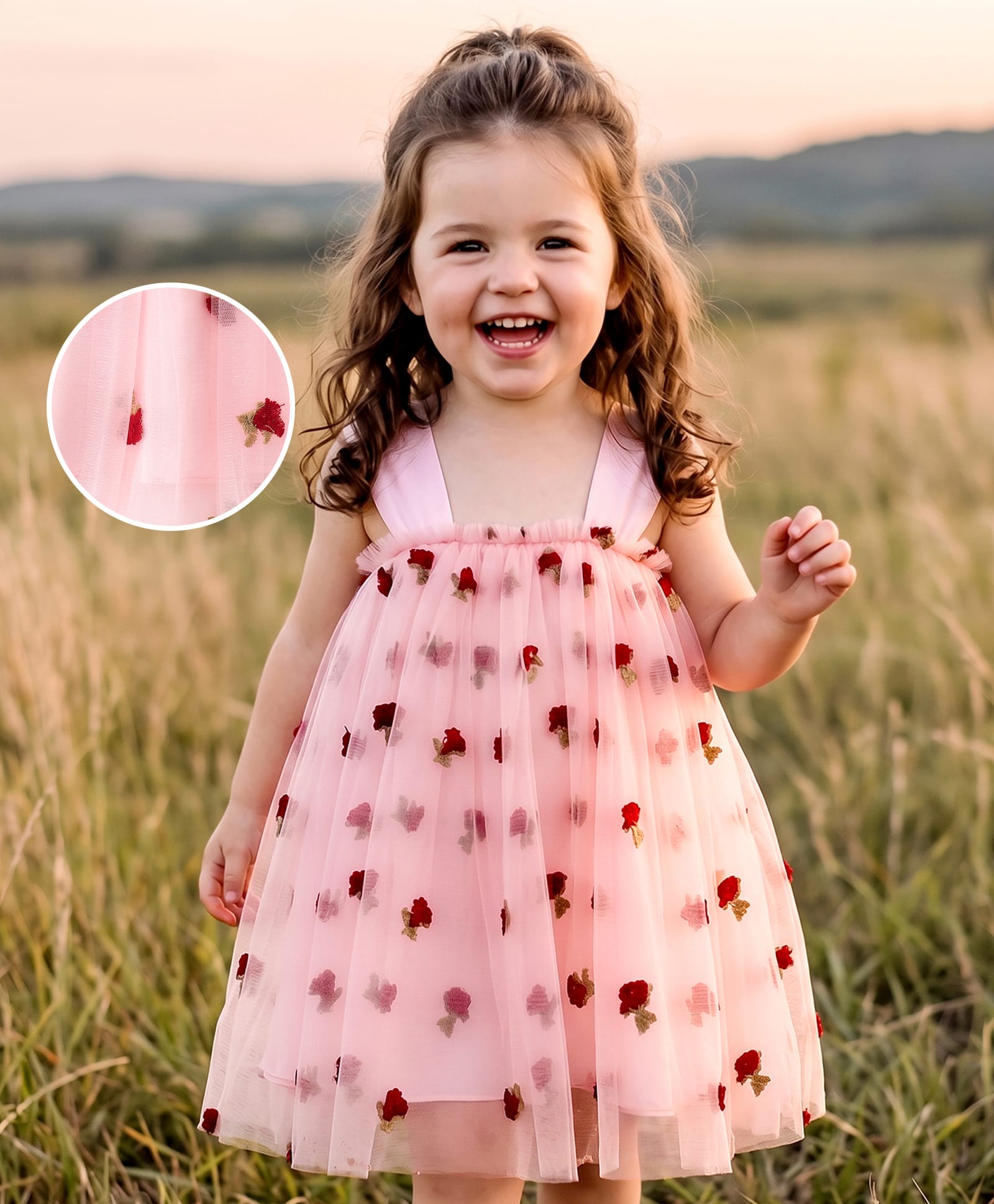 Kookie Kids Sleeveless Floral Embroidered Party Frock - Pink-image-1