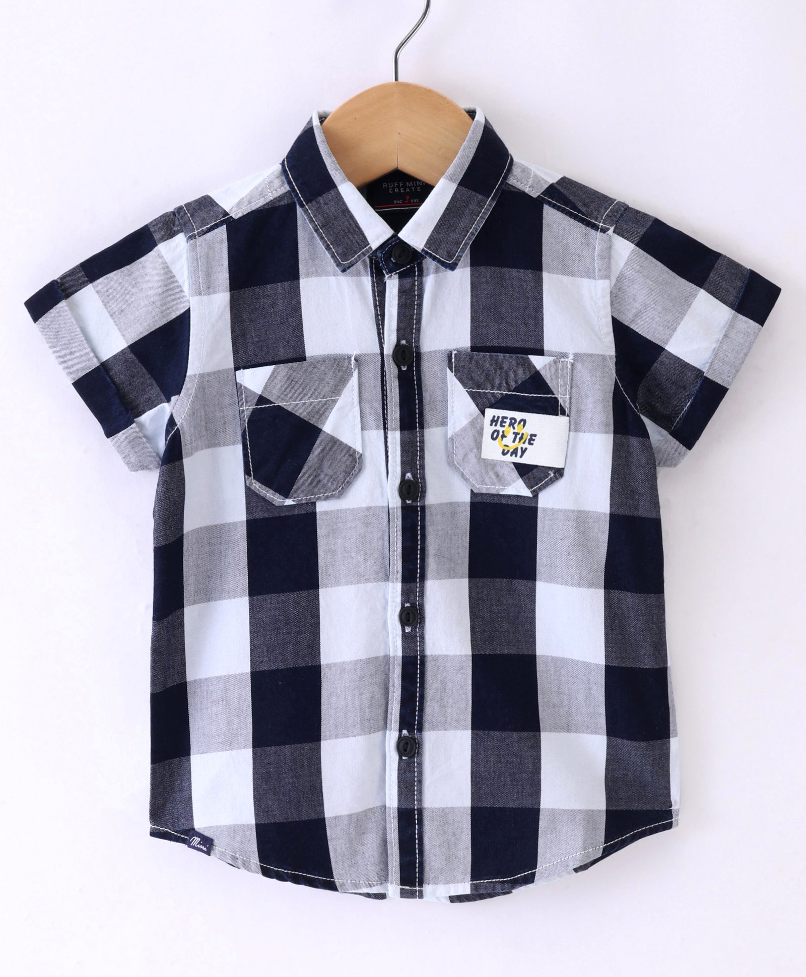Ruff Cotton Knit Half Sleeves Cargo Checkered Shirt - Blue Grey & White-image-20
