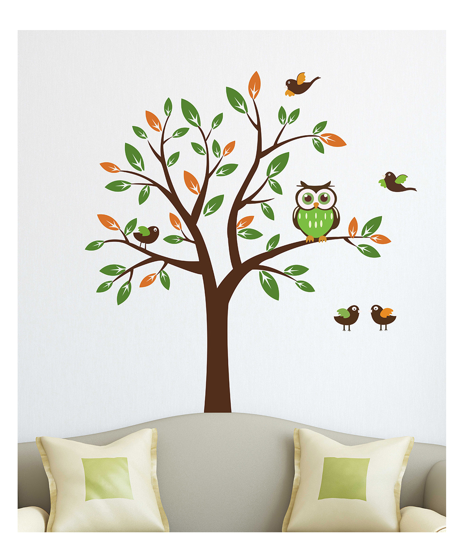 Wallstick Green Tree with Owl wallsticker (Vinyl 75 cm x 70 cm)-image-36