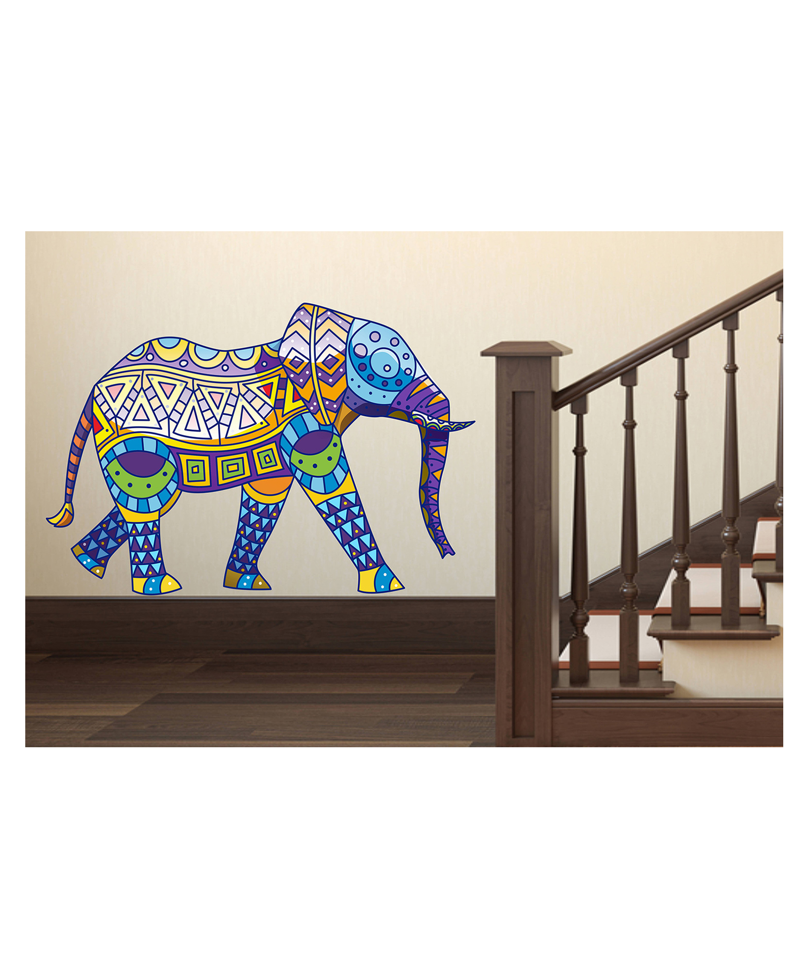 Wallstick Colourful Elephant wallstickers (Vinyl 85 cm x 55 cm)-image-24