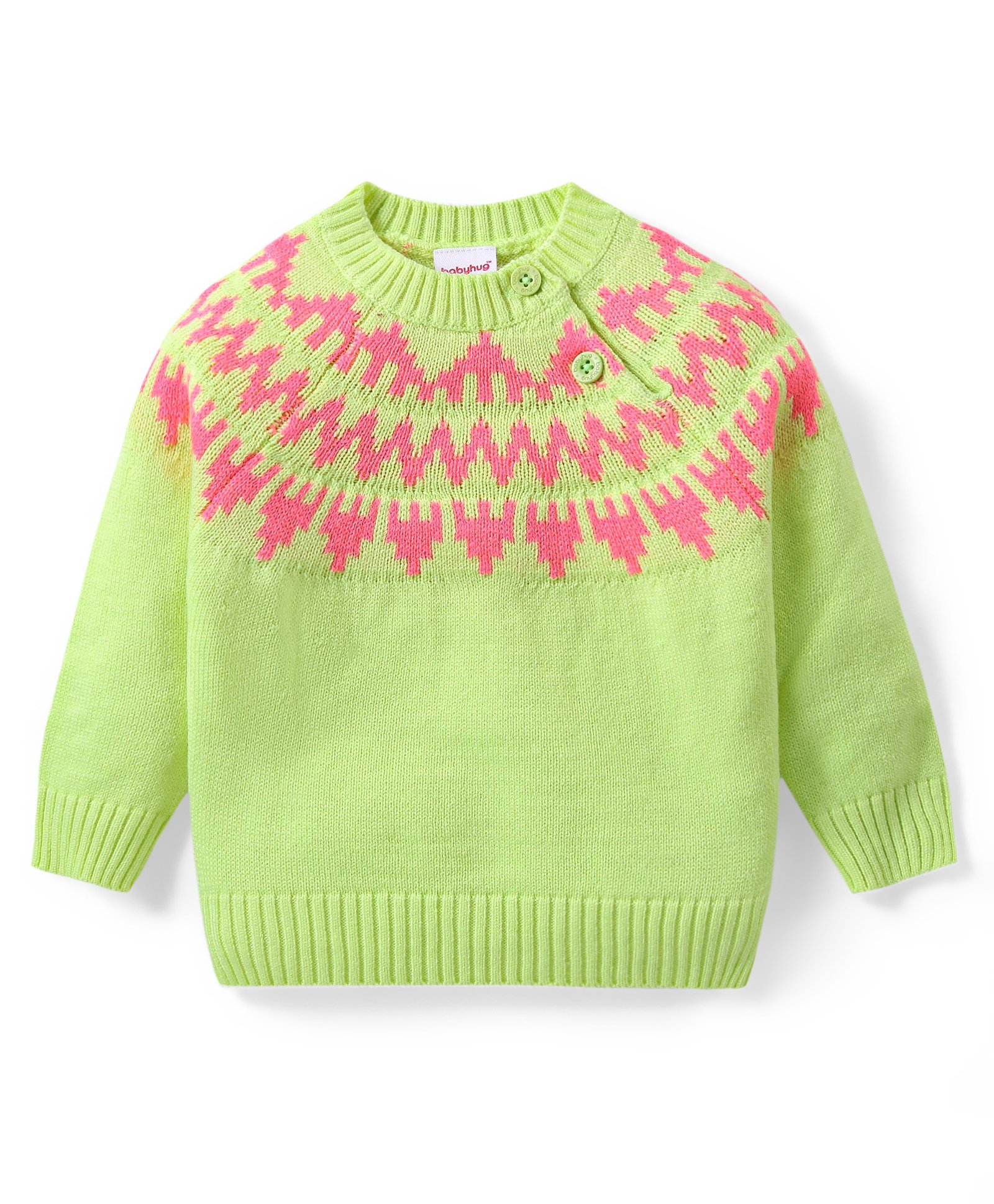 Babyhug Knit Full Sleeves Sweater Chevron Design -Neon Green-image-26