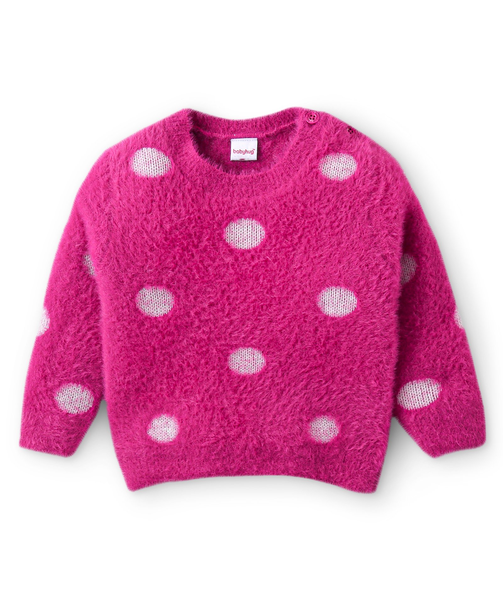 Babyhug Knitted Full Sleeves Pullover Sweater with Polka Dots Design - Fuschia-image-48