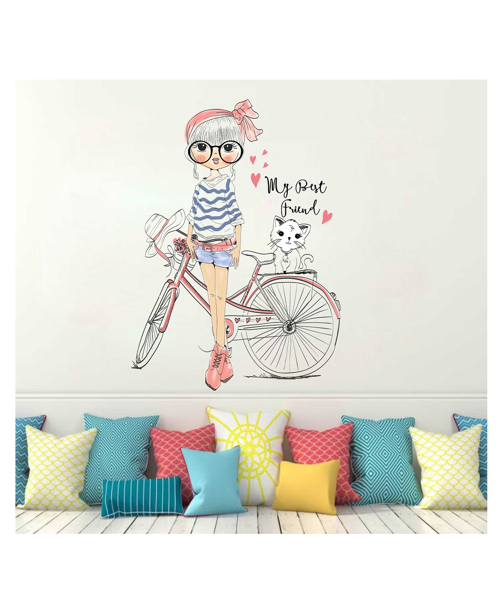Wallstick Cute Girl With cat Wallstickers (Vinyl 75 cm x 55 cm)-image-32