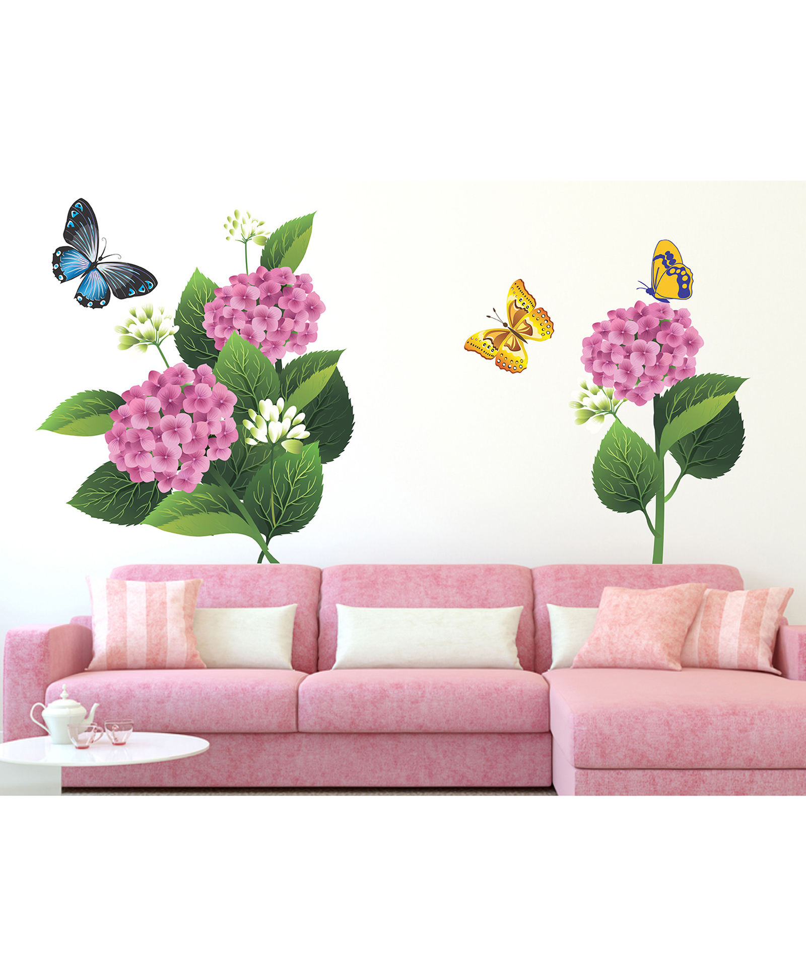 Wallstick Pink Flowers With Butterflies Wallsticker-image-2
