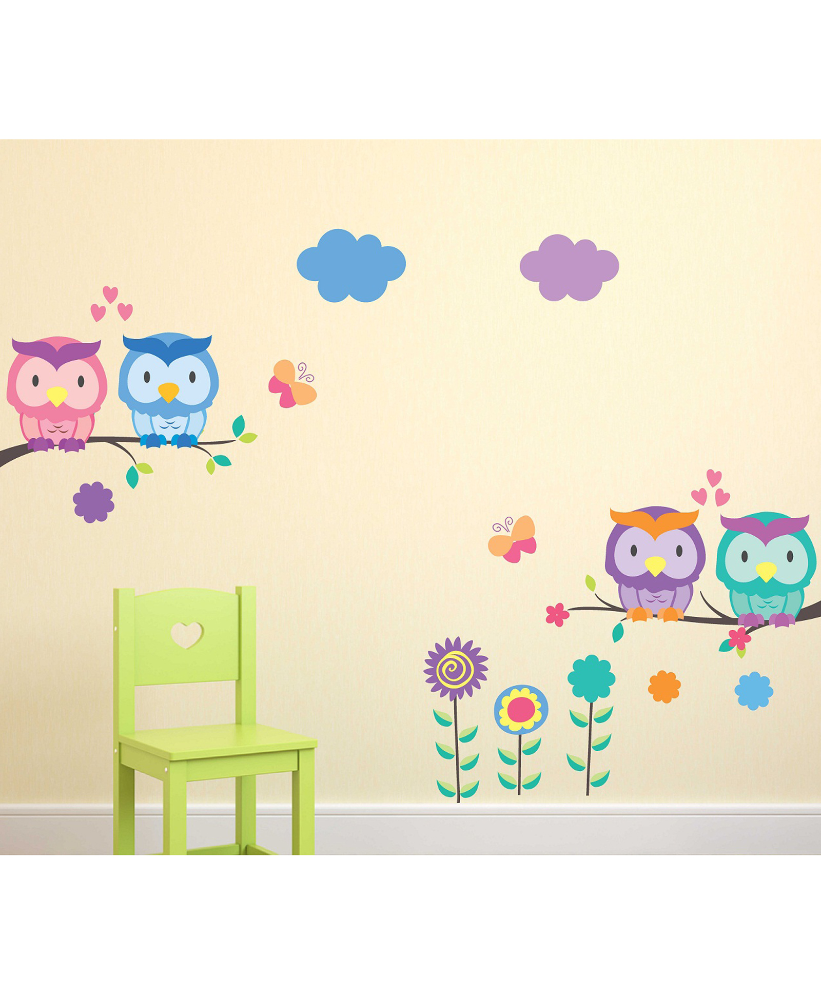 Wallstick Cute owl Couples with Butterfly wall sticker Vinyl-picture-31