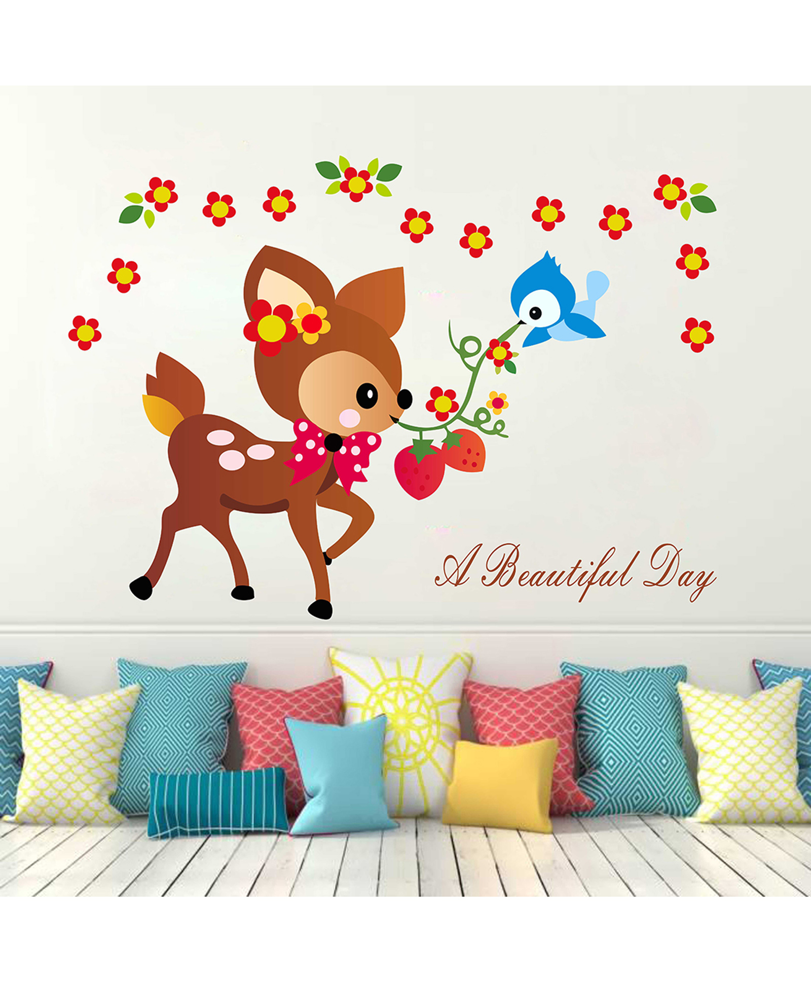 Wallstick Cute Deer with Flowers wall sticker Vinyl-picture-20