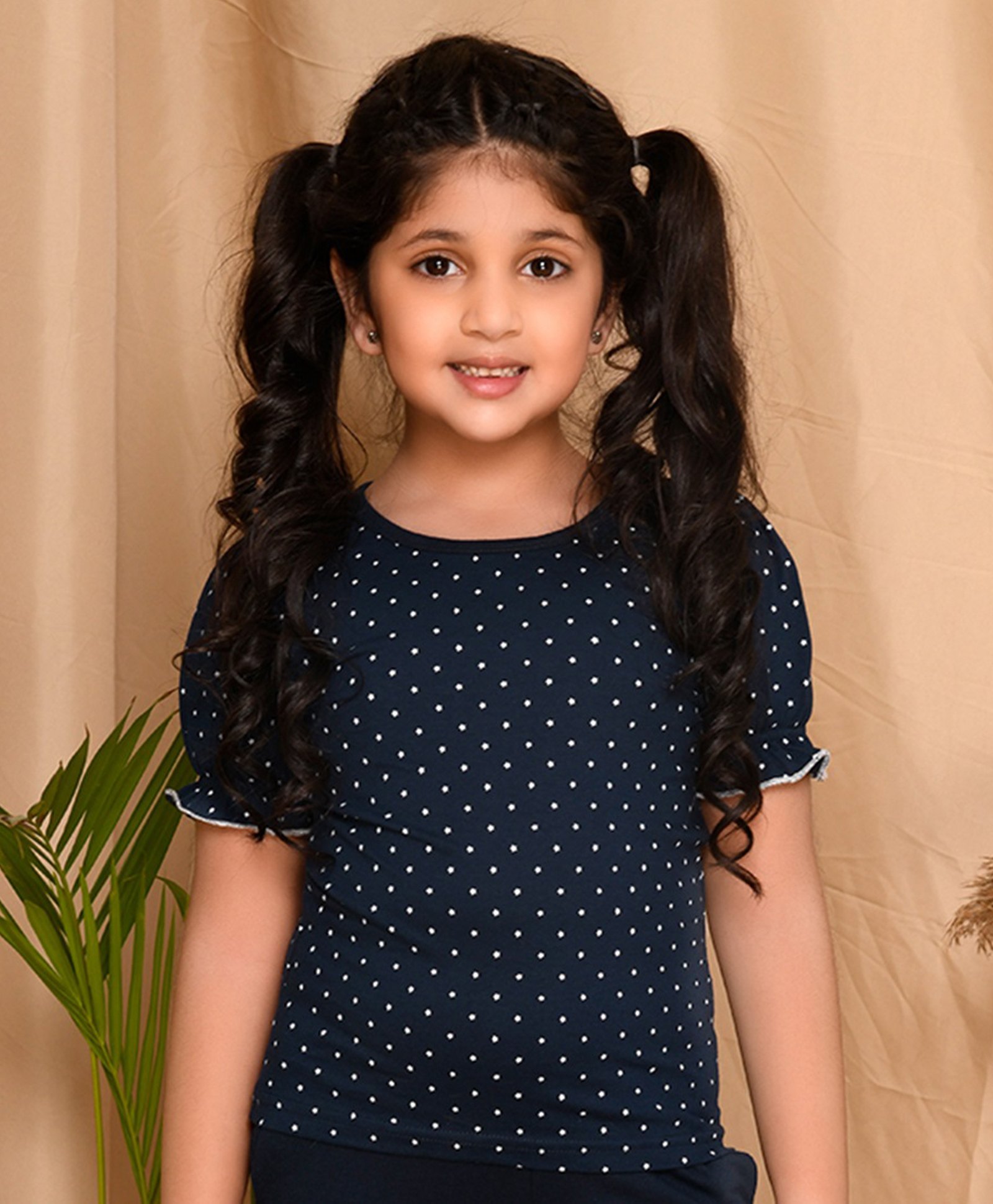 Kids Cave Half Sleeves Polka Dots Printed Top - Blue-picture-22