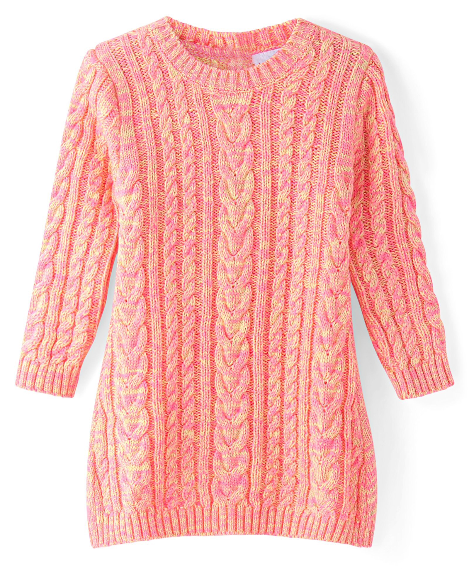 Babyhug Full Sleeves Cable Knit Woollen Dress - Light Peach-picture-22