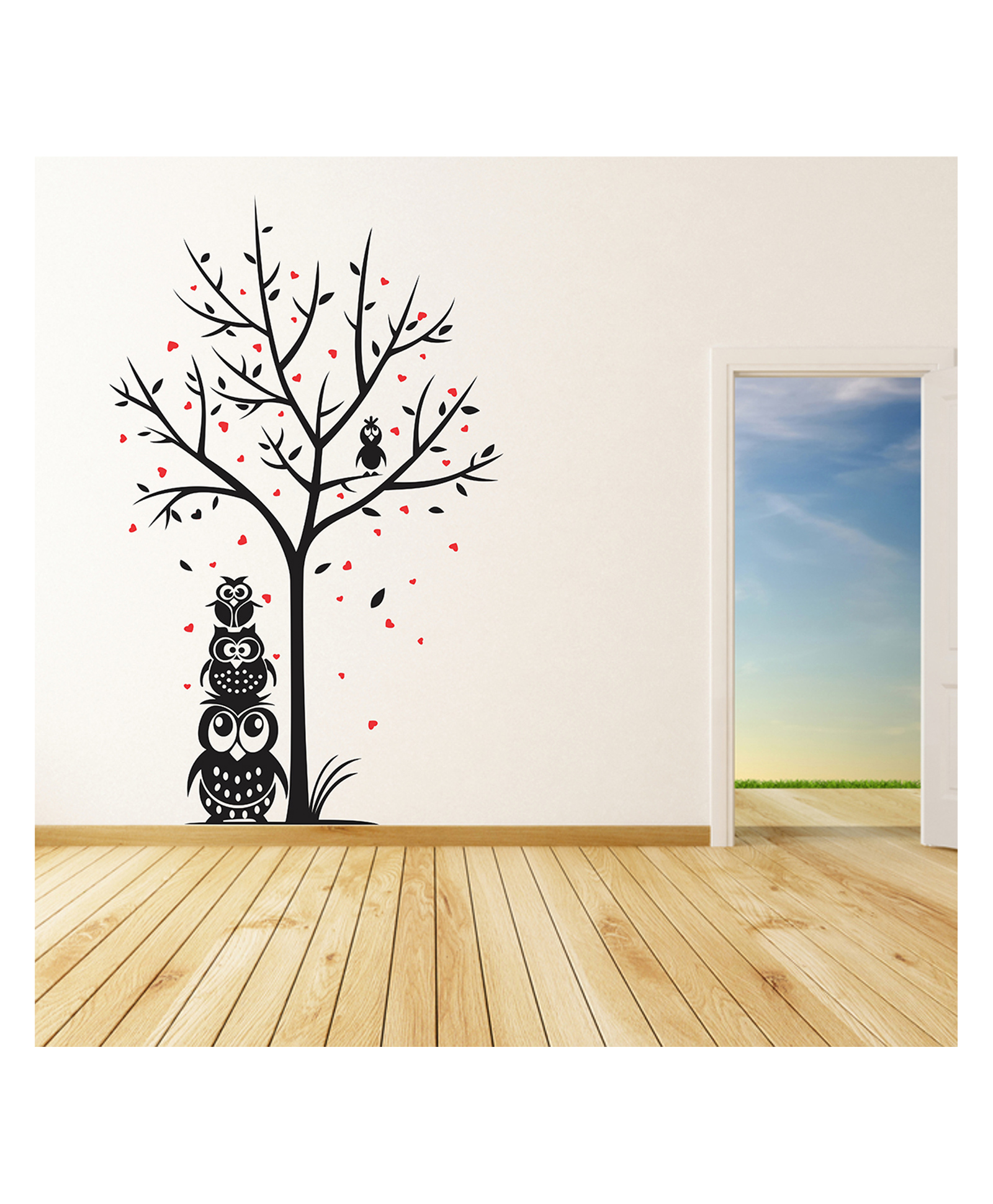 Wallstick Cute owl Family with Tree wallstickers-picture-16