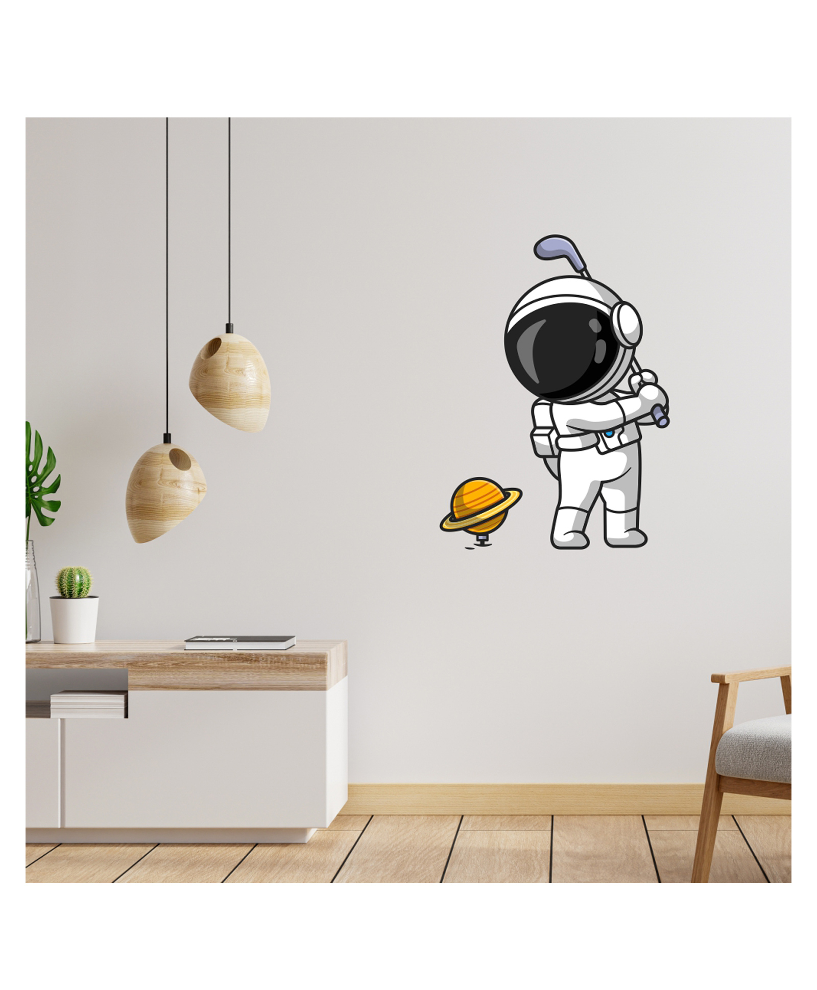 Wallstick Crazy Astronaut Playing Golf Kids Room Decorative Vinyl Wallsticker-image-38