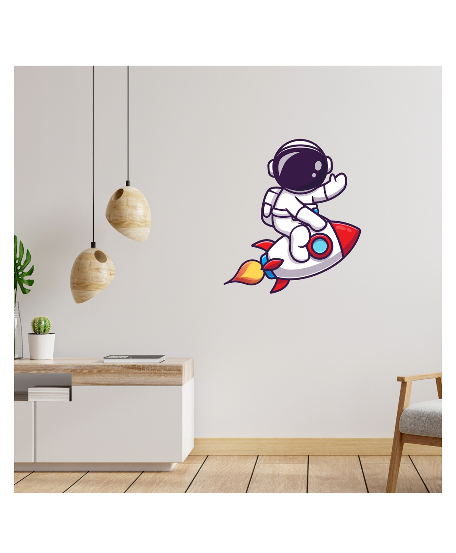 Wallstick Beautiful Astronaut Riding On a Rocket Decorative Vinyl Wallsticker-picture-23