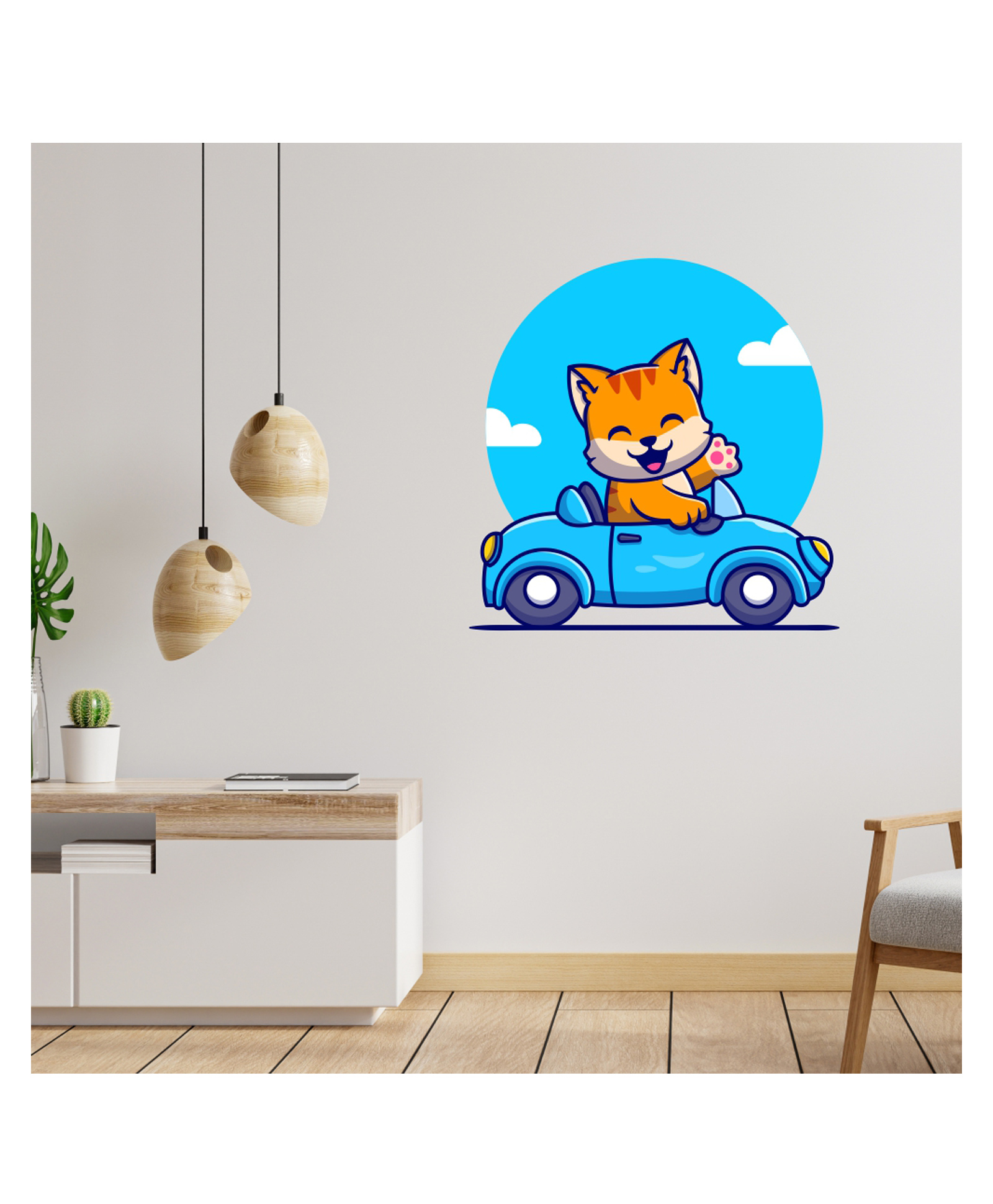 Wallstick Cute Kitty Riding a Car Beautiful Decorative Vinyl Wallsticker-image-11