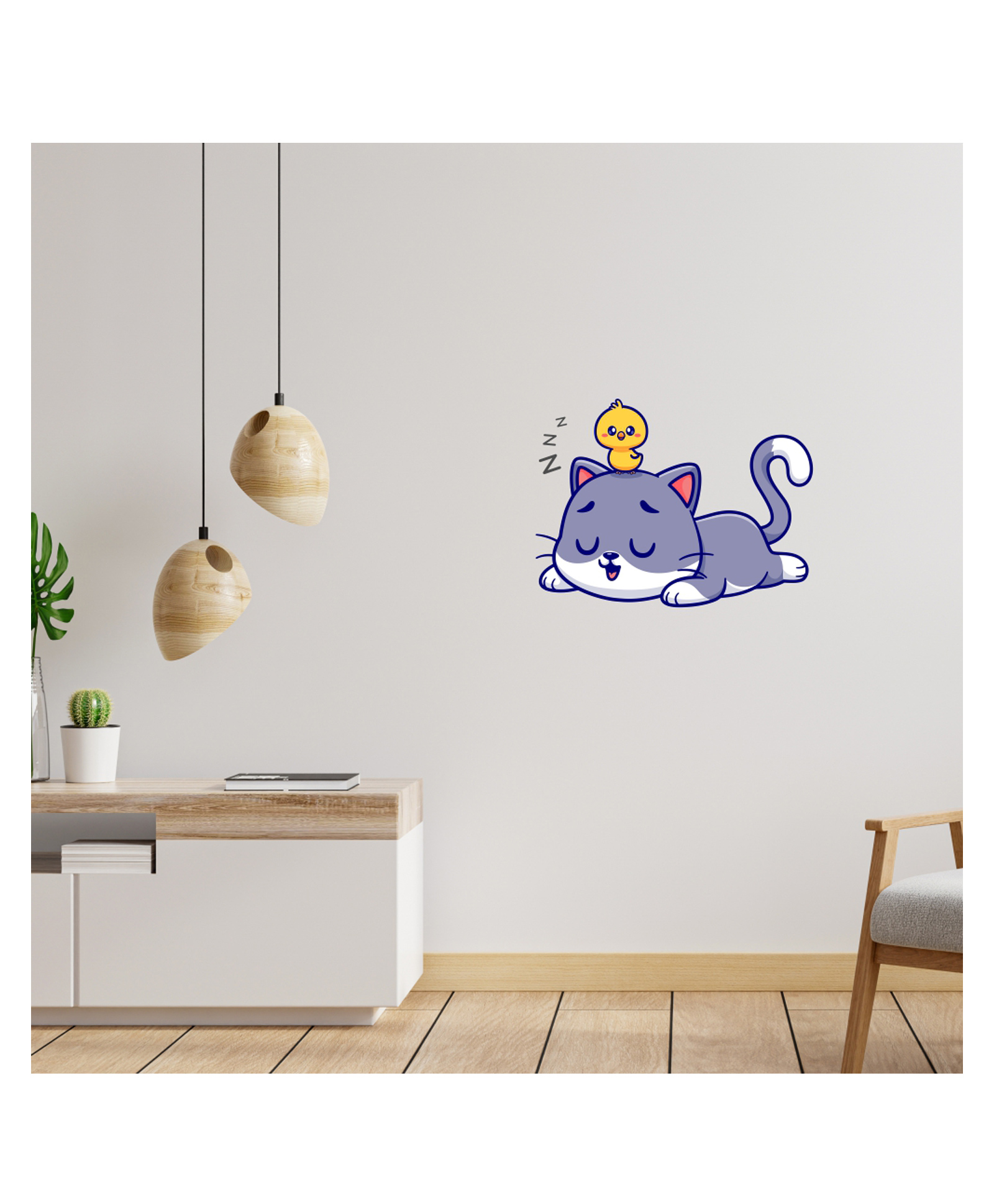 Wallstick Lazy Cat and Little Bird Beautiful for Home Decorative Vinyl Wallsticker-image-38