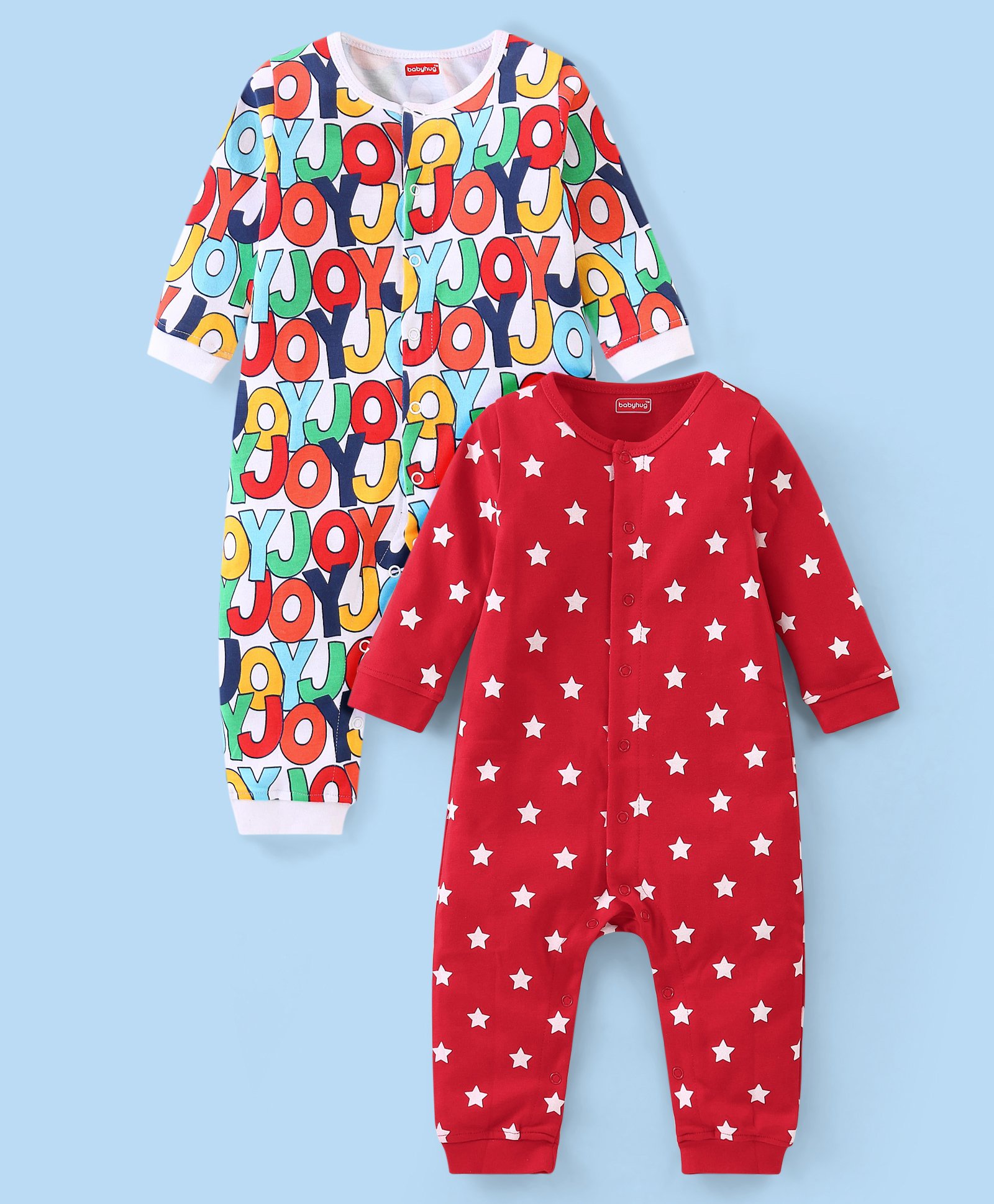 Babyhug 100% Cotton Knit Full Sleeves Romper Alphabet Print Pack of 2- Multicolor-image-5
