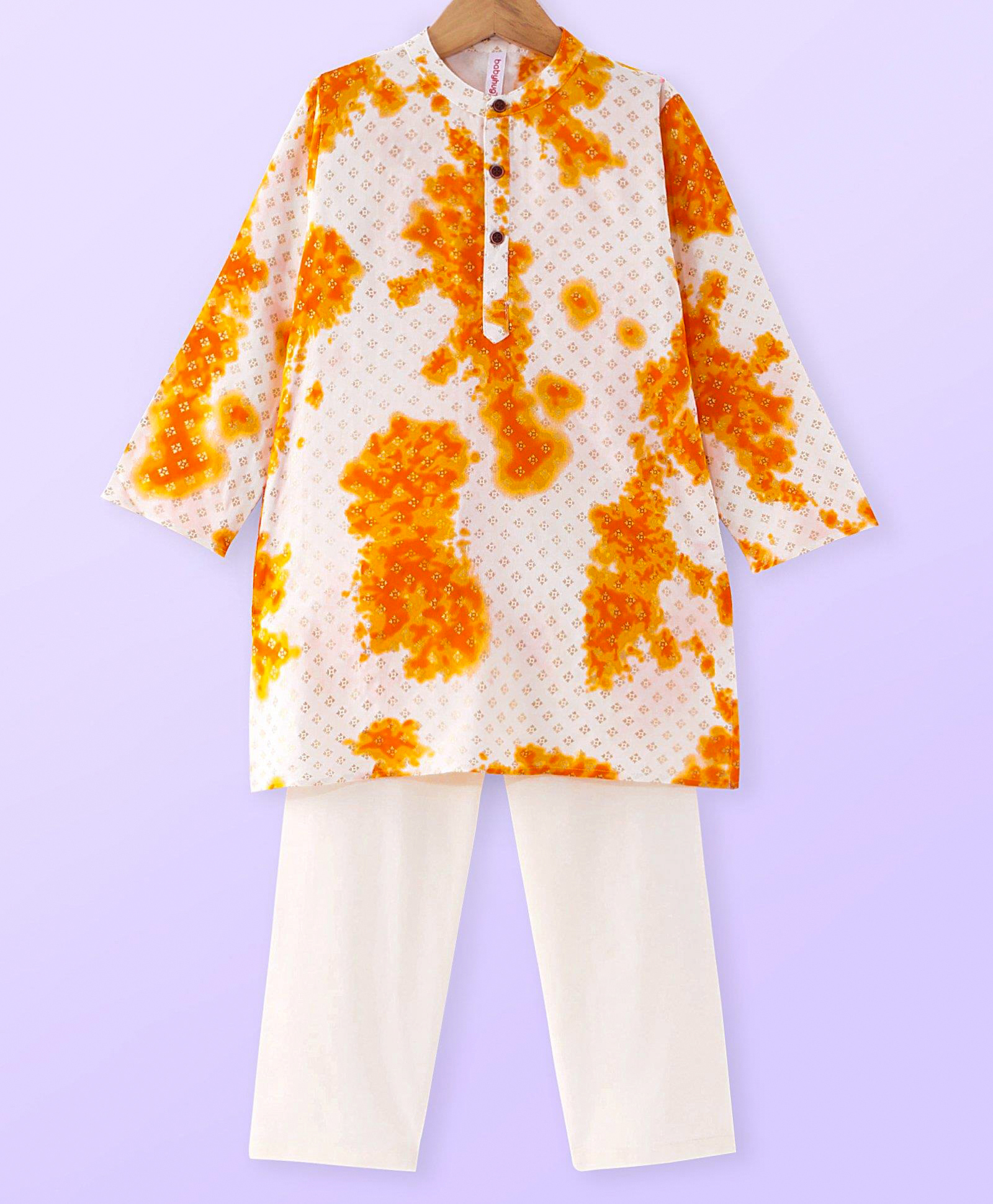 Babyhug Cotton Woven Full Sleeves Foil Printed Tie & Dye Kurta Pyjama Set - Yellow-image-40