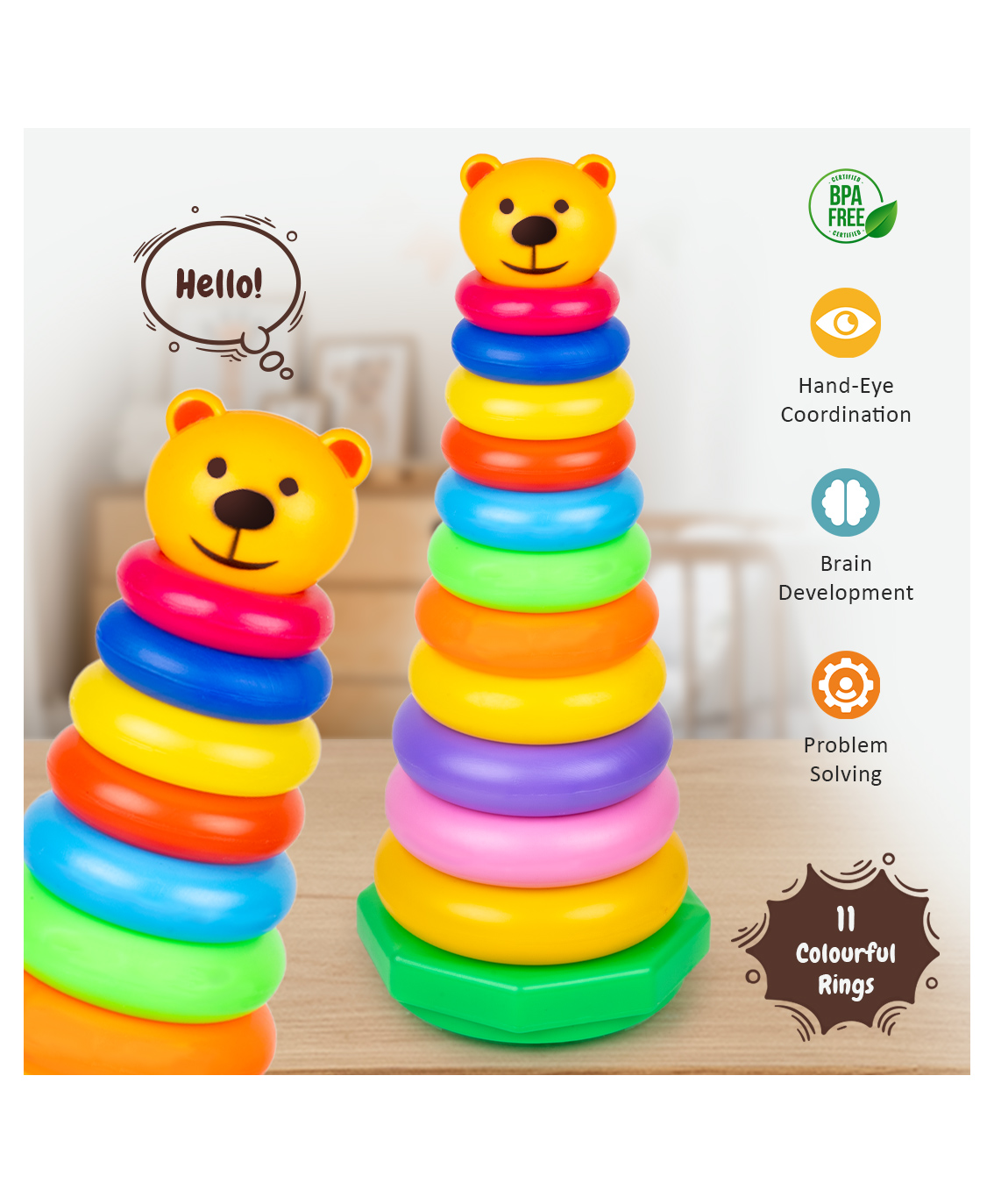 Ratnas Teddy Rings Stacking Super Toy Multicolor - 13 Pieces