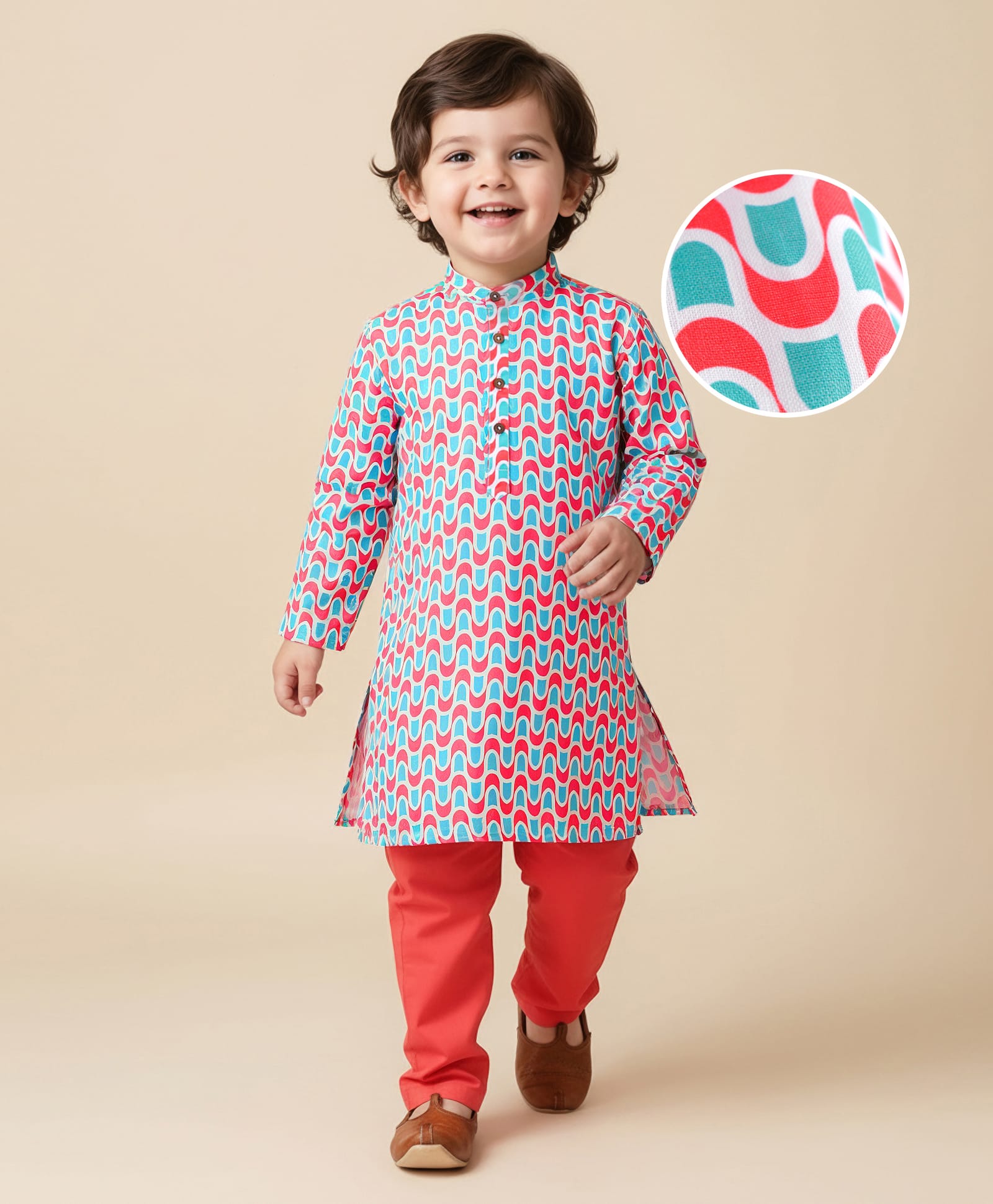 Babyhug Cotton Woven Cambric Printed Full Sleeves Kurta & Pyjama Set - Red-image-16