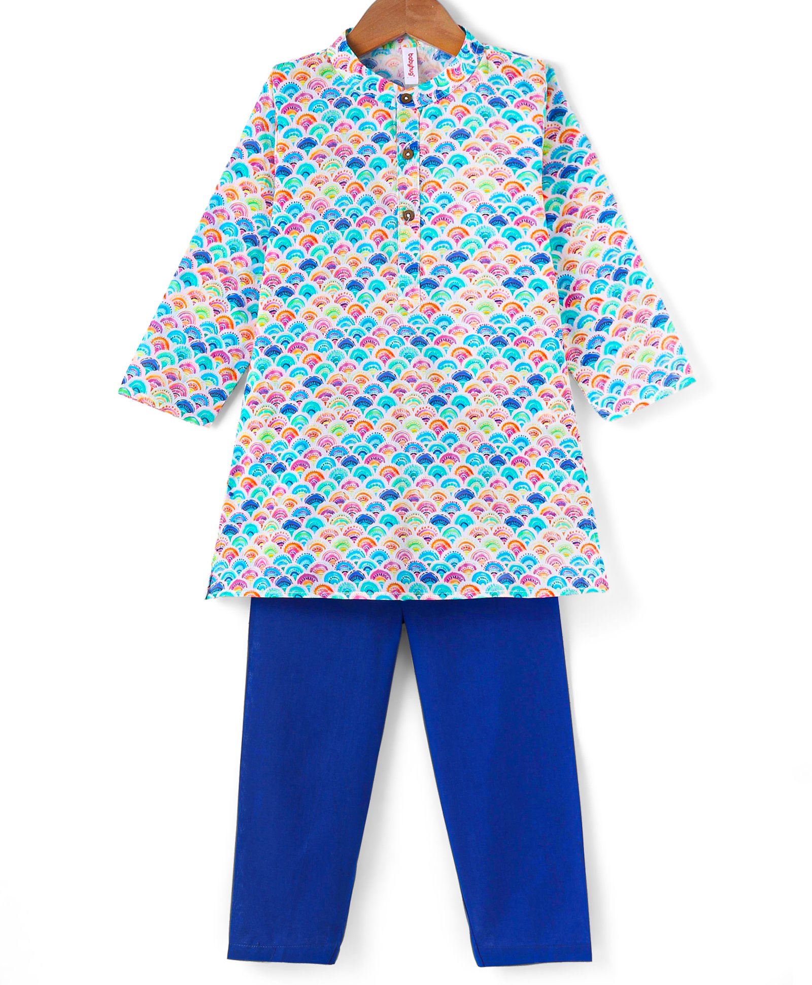 Babyhug Cotton Cambric Full Sleeves Kurta Pyjama Set Rainbow Print - Blue-image-28