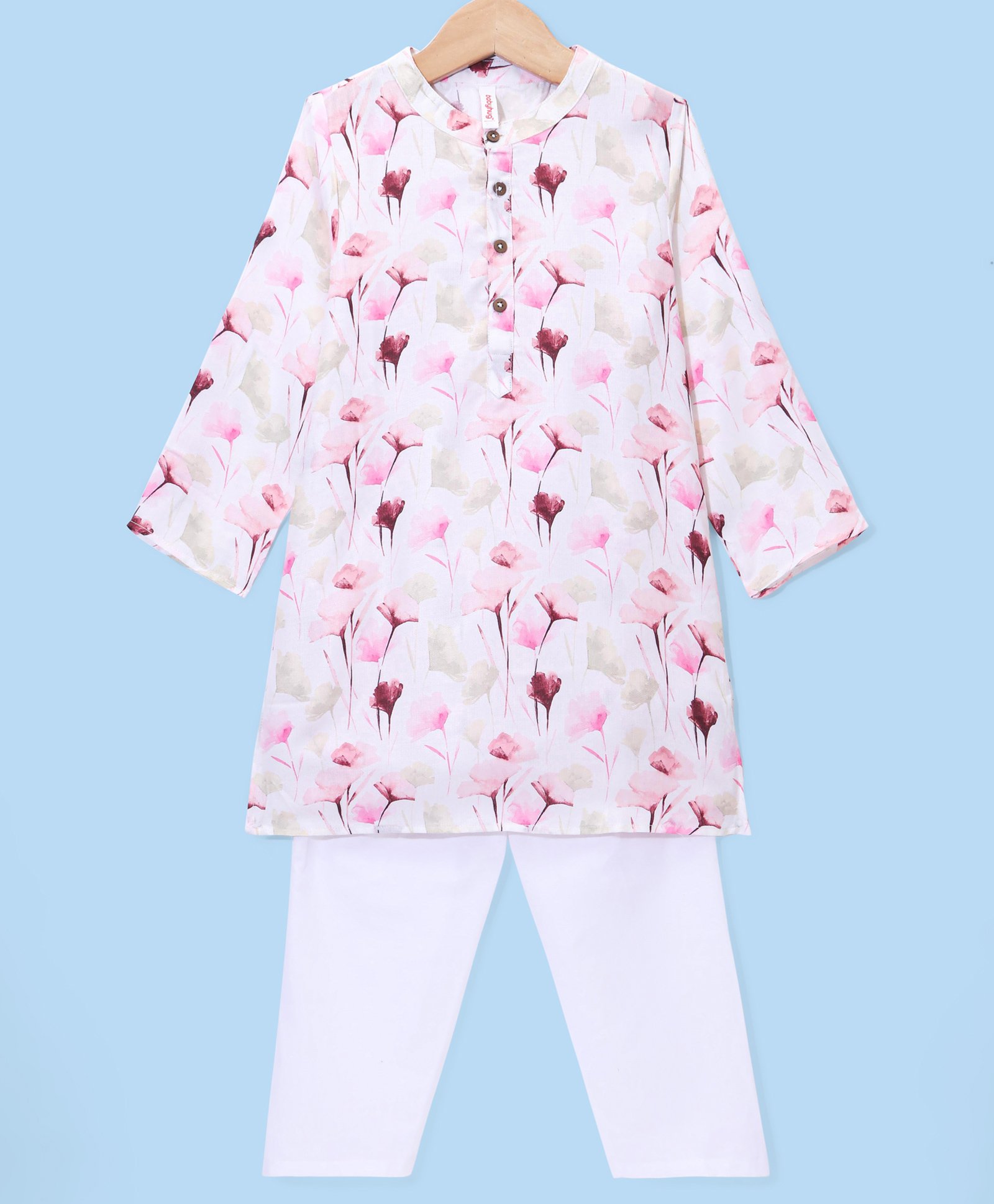 Babyhug Cotton Woven Cambric Floral Printed Full Sleeves Kurta & Pyjama Set - White-picture-21