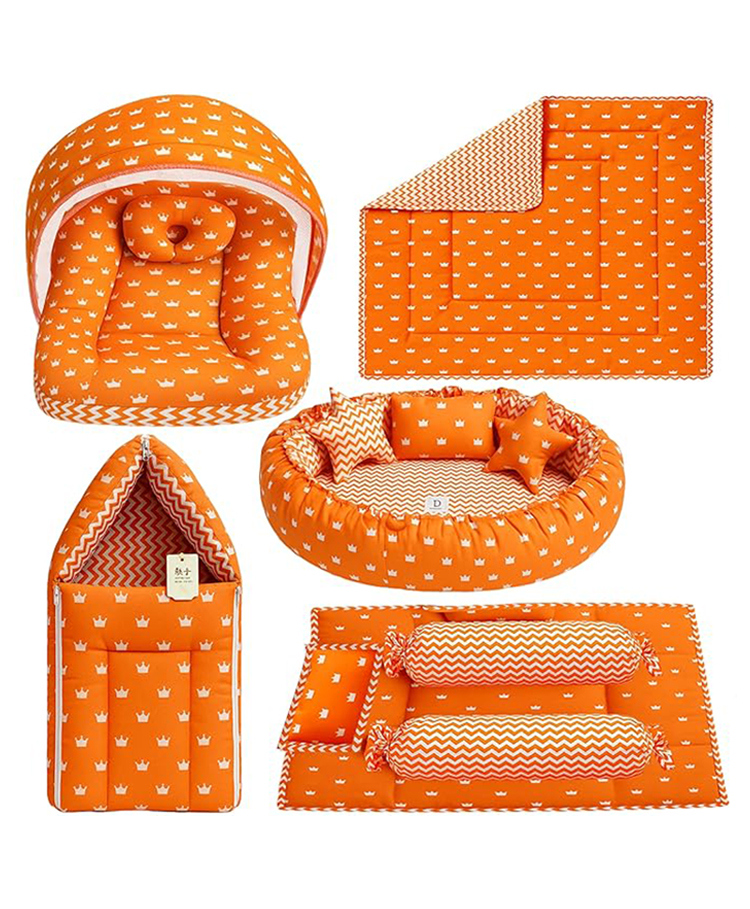 Fareto New Born Baby Full Bedding Set Combo Crown Orange-image-30