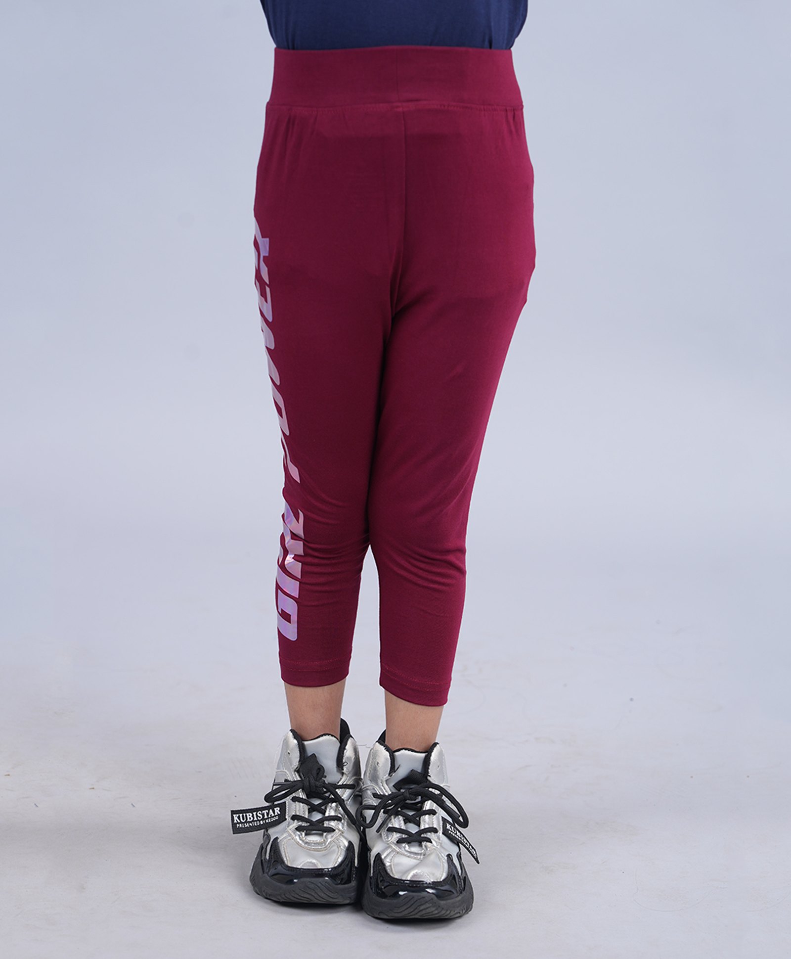 Kiddopanti Girls Power Text Printed Leggings - Maroon-picture-37